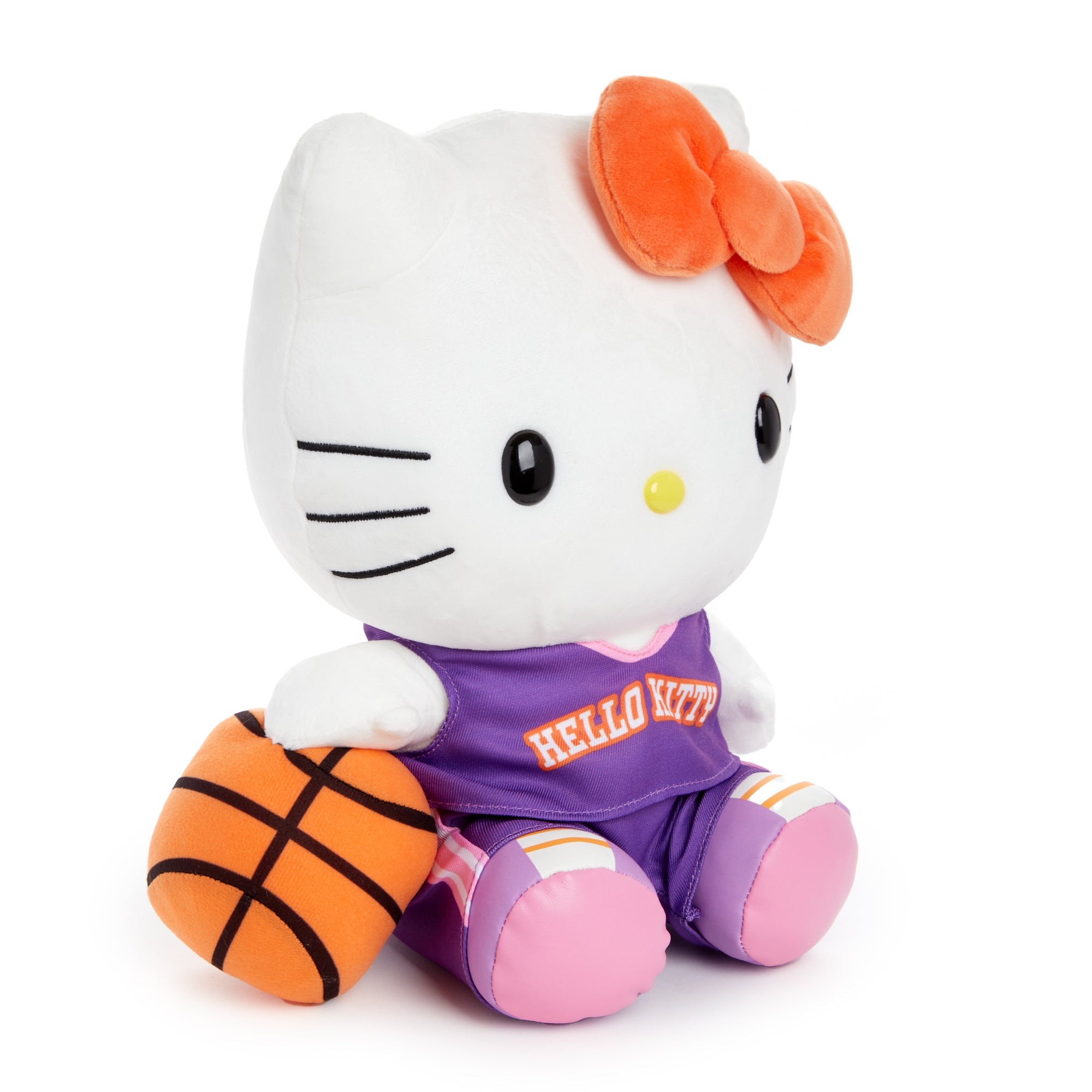 Close-up of Hello Kitty plush showcasing embroidered details