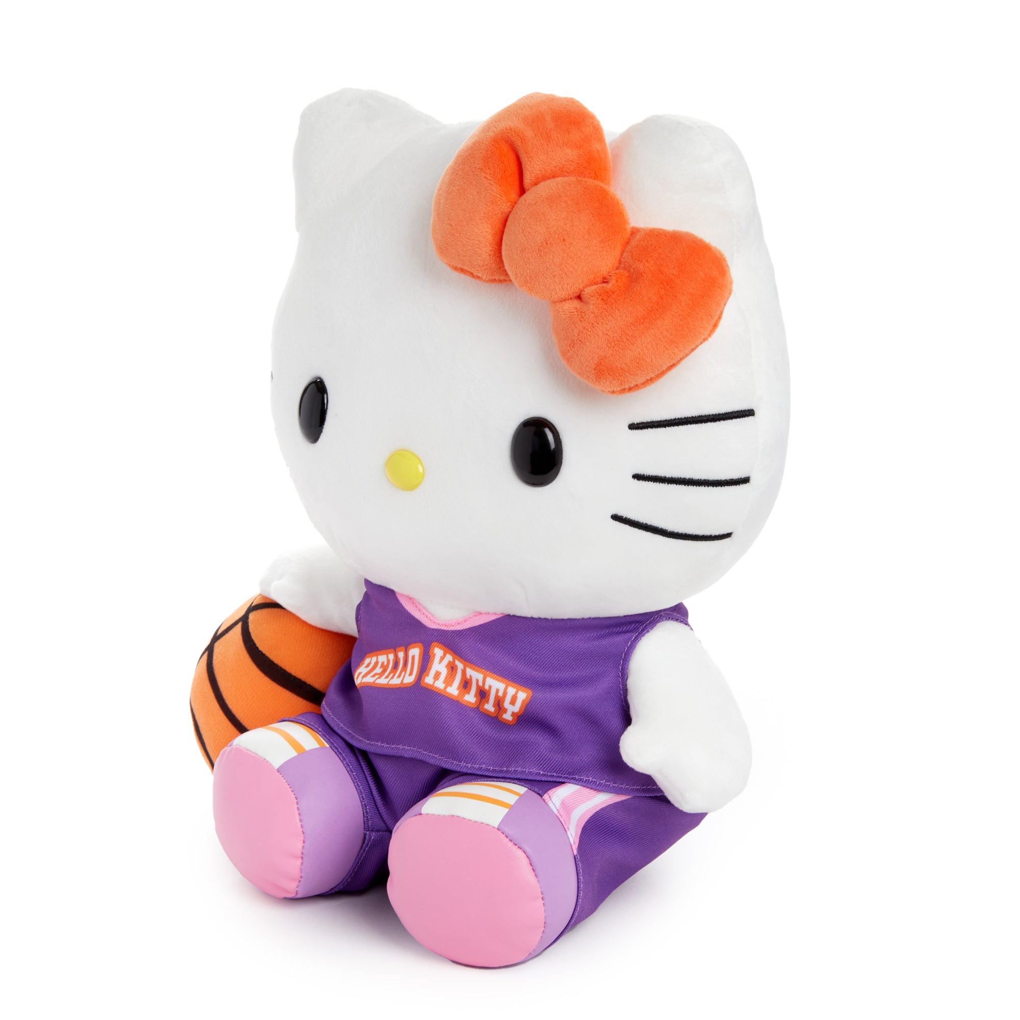 Hello Kitty plush surrounded by basketball toys for a fun display
