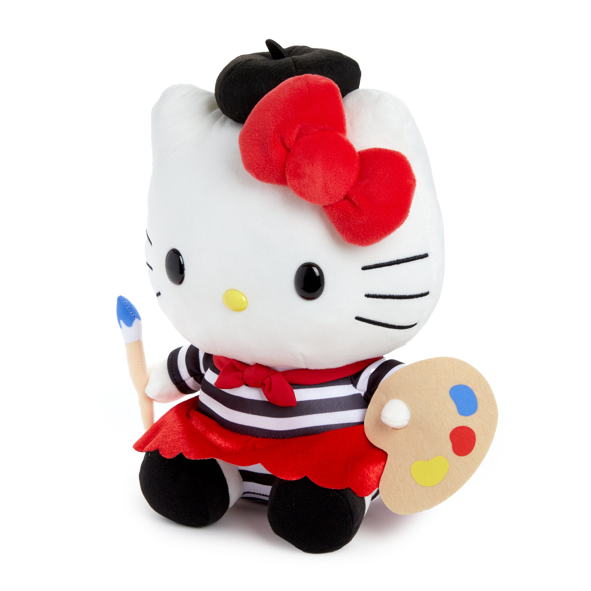Side view of Hello Kitty plush showing embroidered accents
