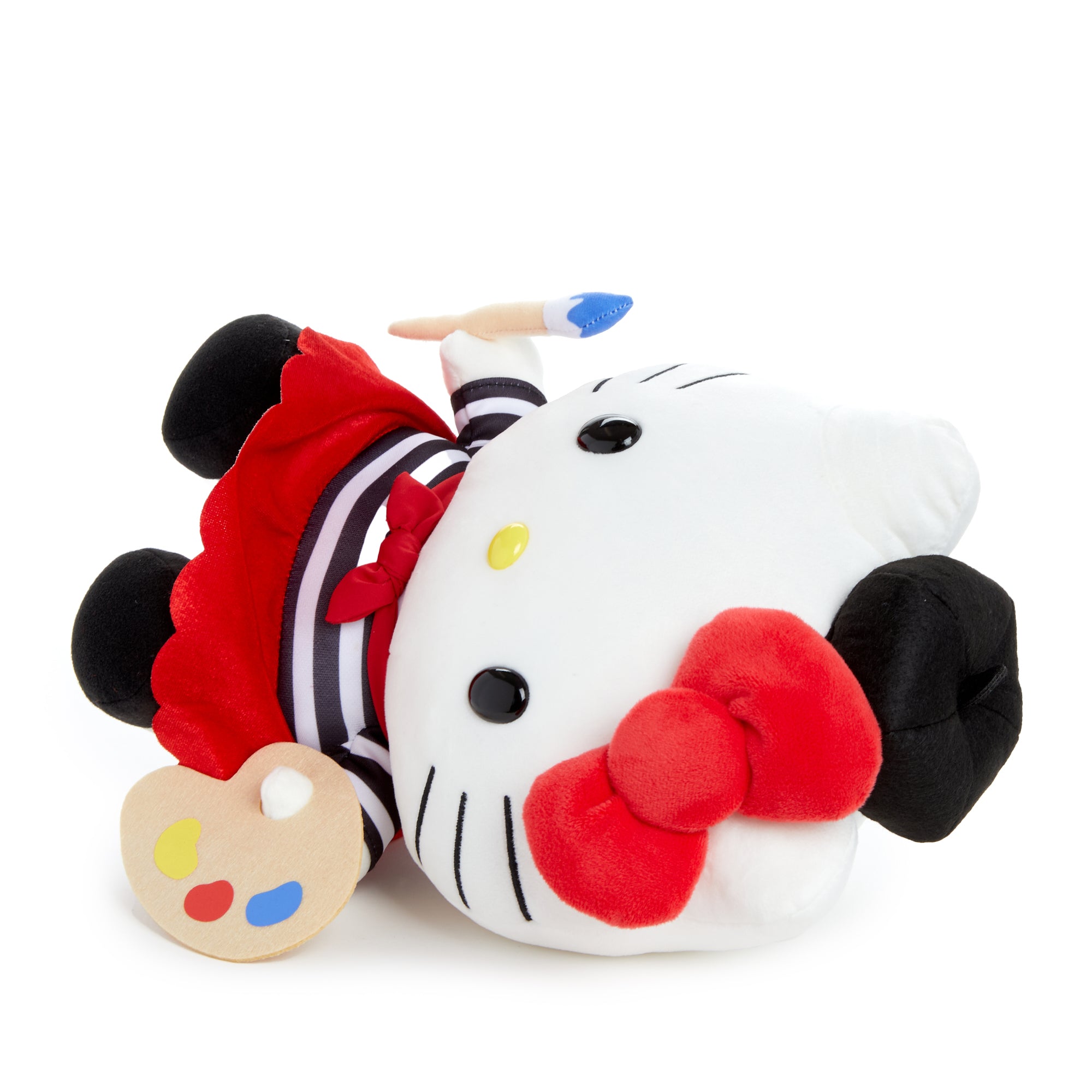 Side view of Hello Kitty plush showing embroidered accents