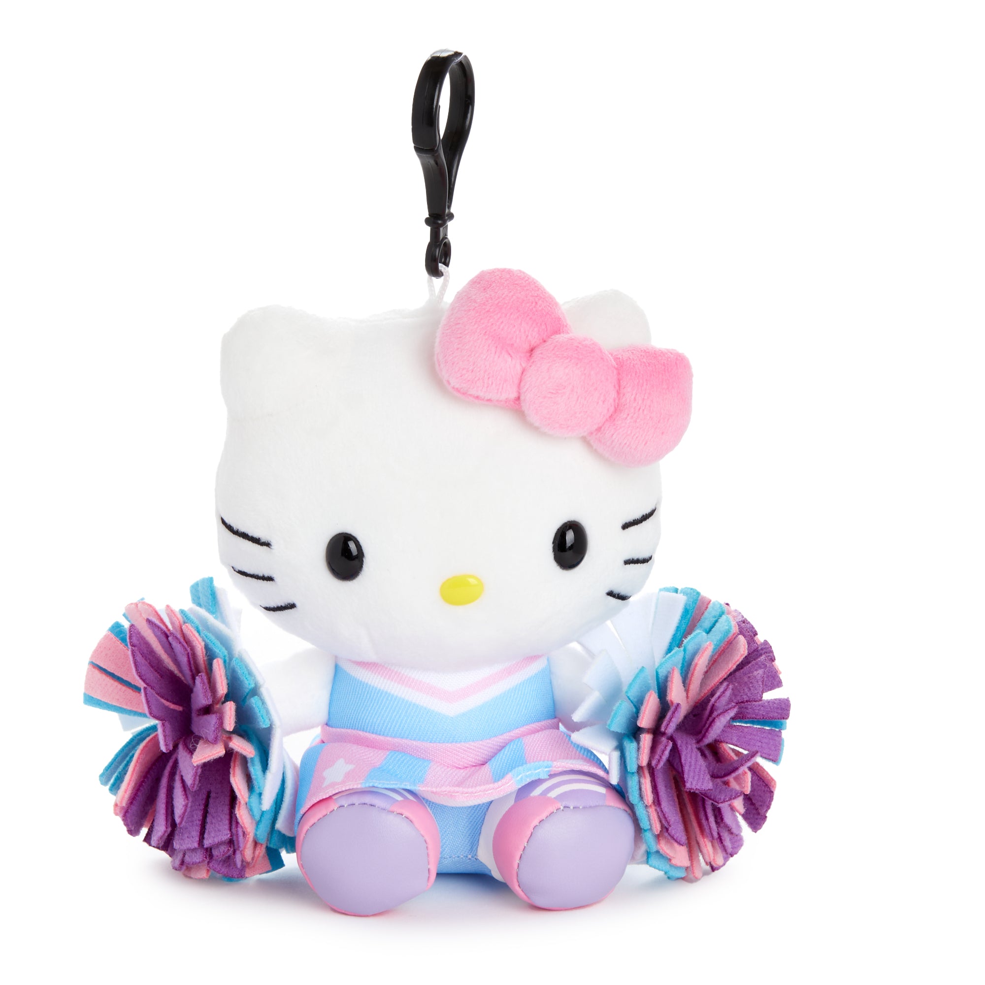 Close-up of Hello Kitty cheerleader hair clip showing embroidered details