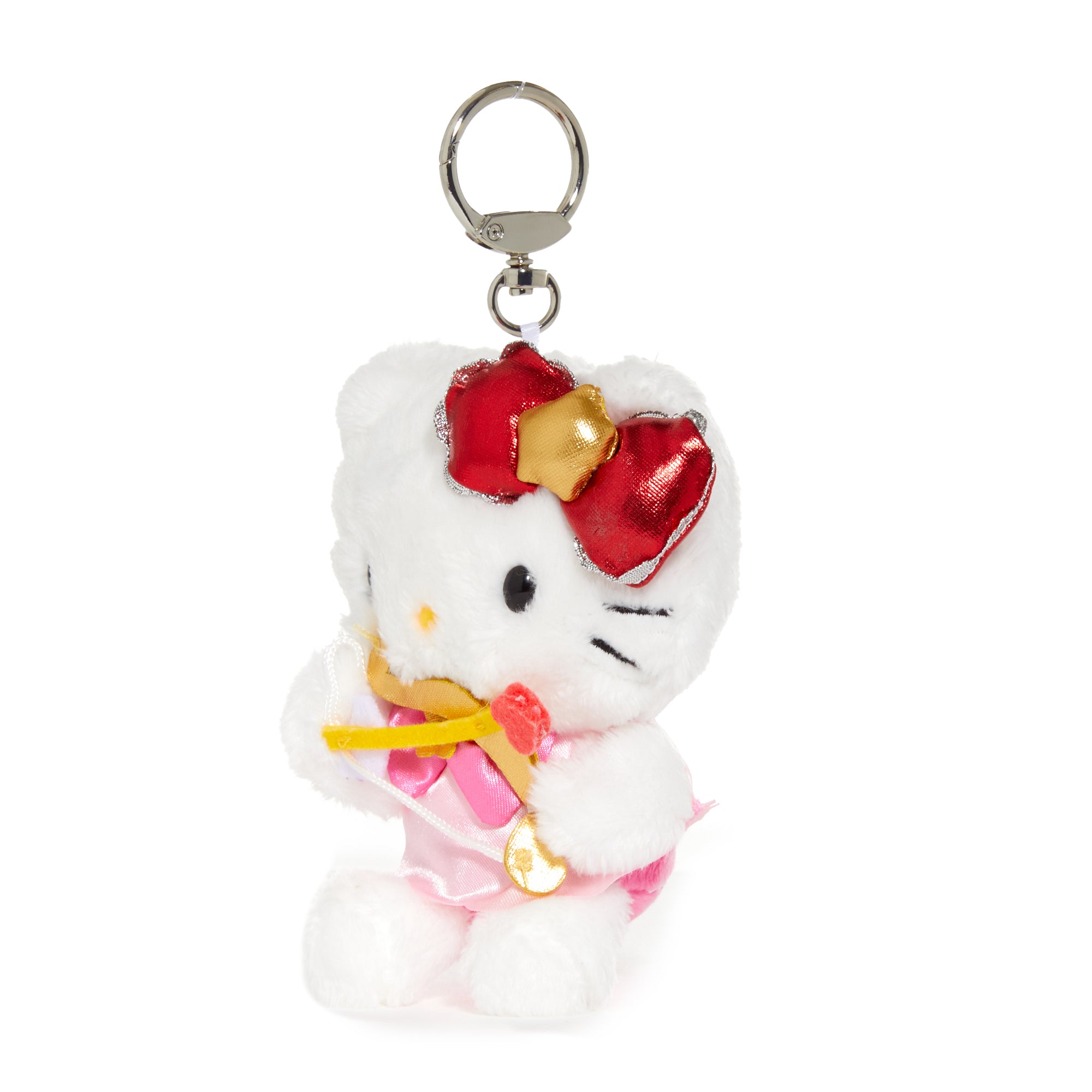 Close-up of Hello Kitty Sagittarius plush keychain showing the appliqué design