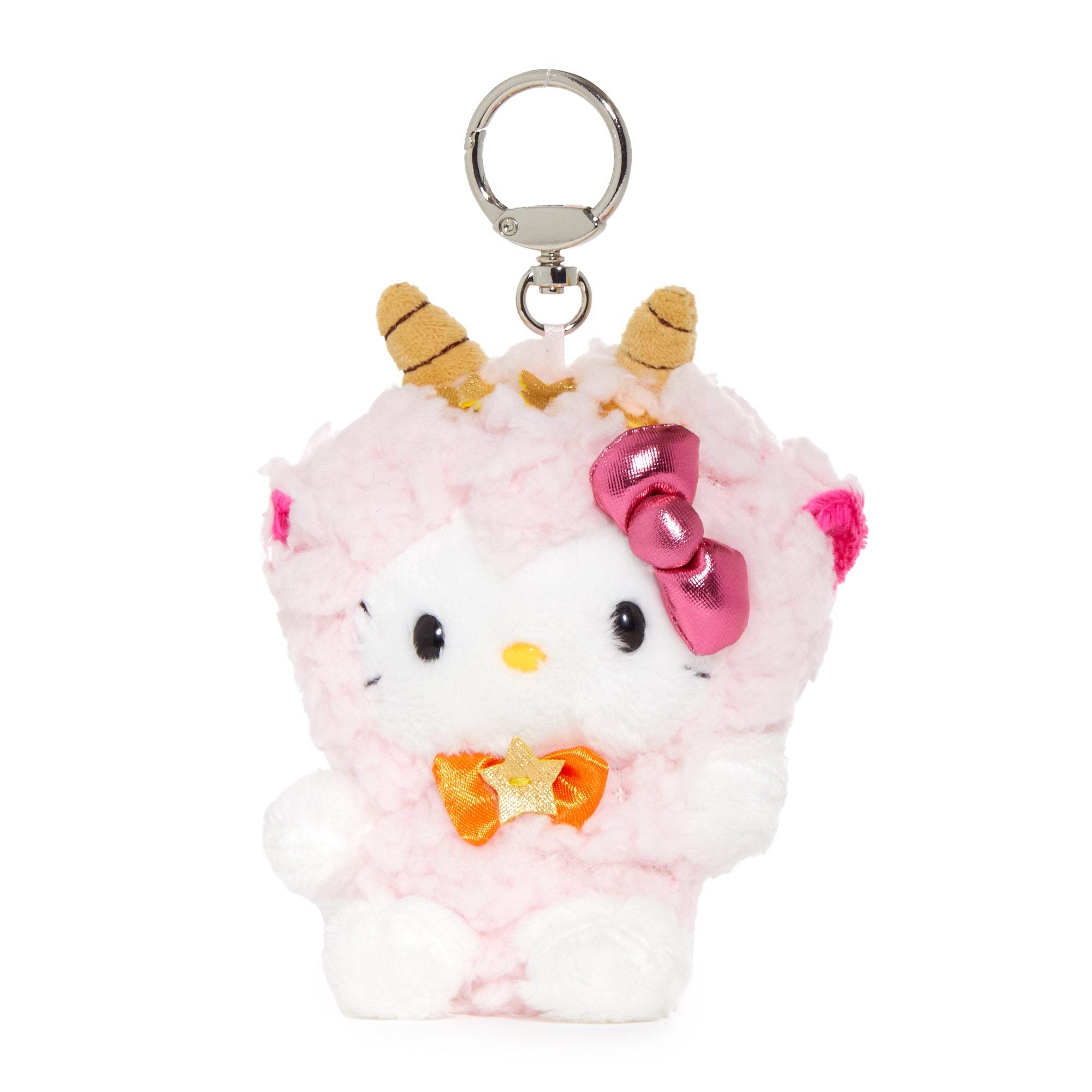 Side view showing the plush keychains clasp and embroidery
