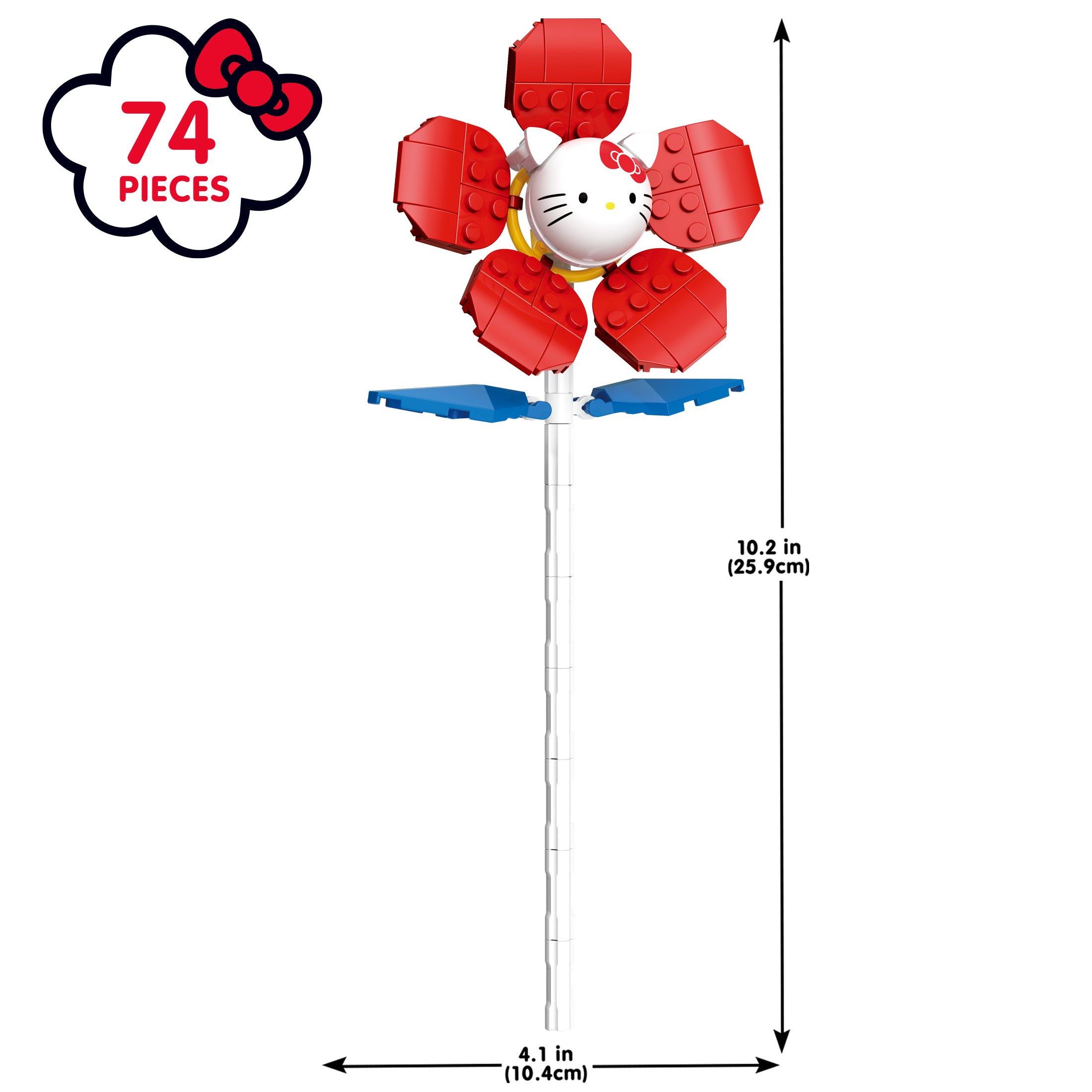 Hello Kitty flower building set with signature bow and face on a colorful blossom