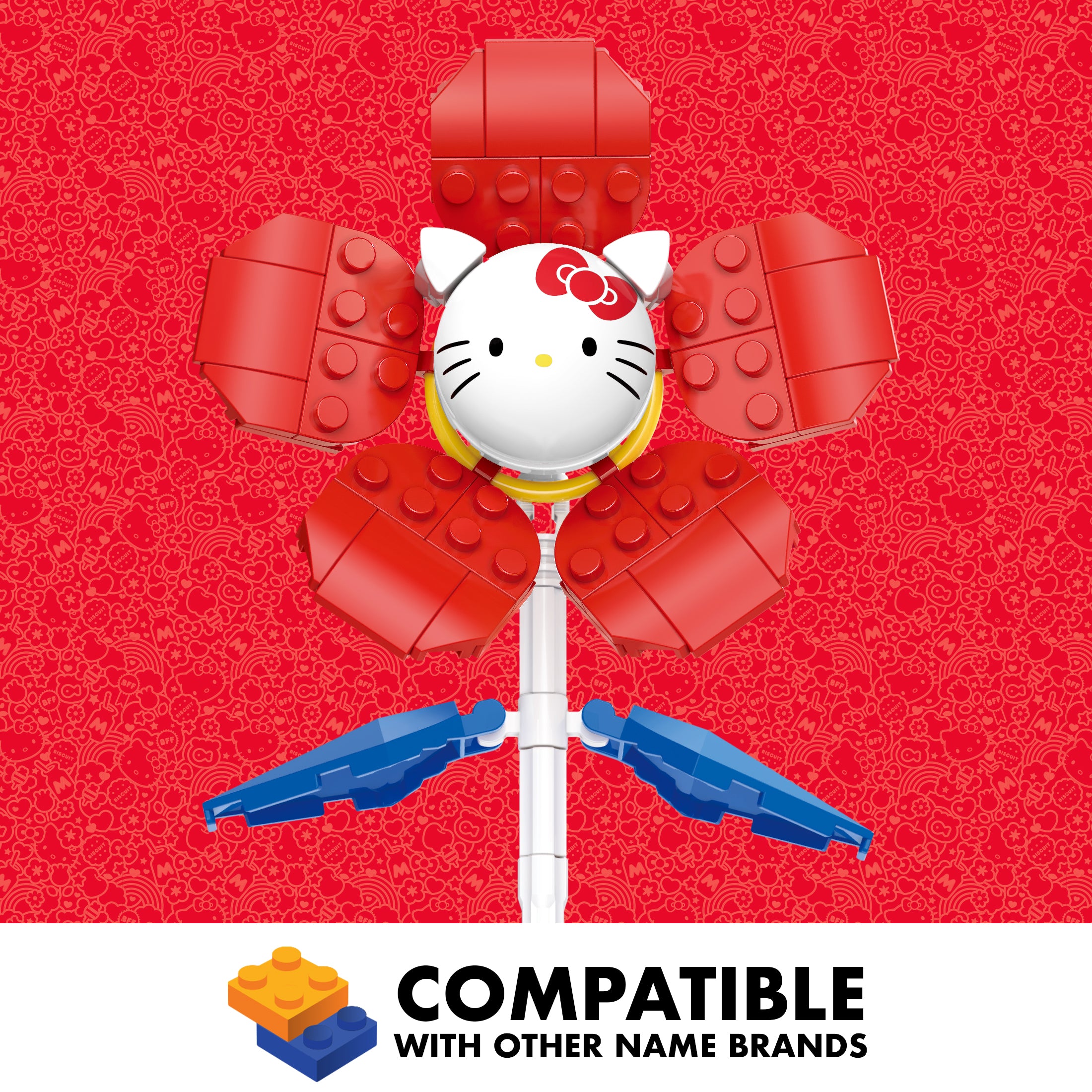 Decorative Hello Kitty flower brick-building set ideal for kawaii gifts or collectibles