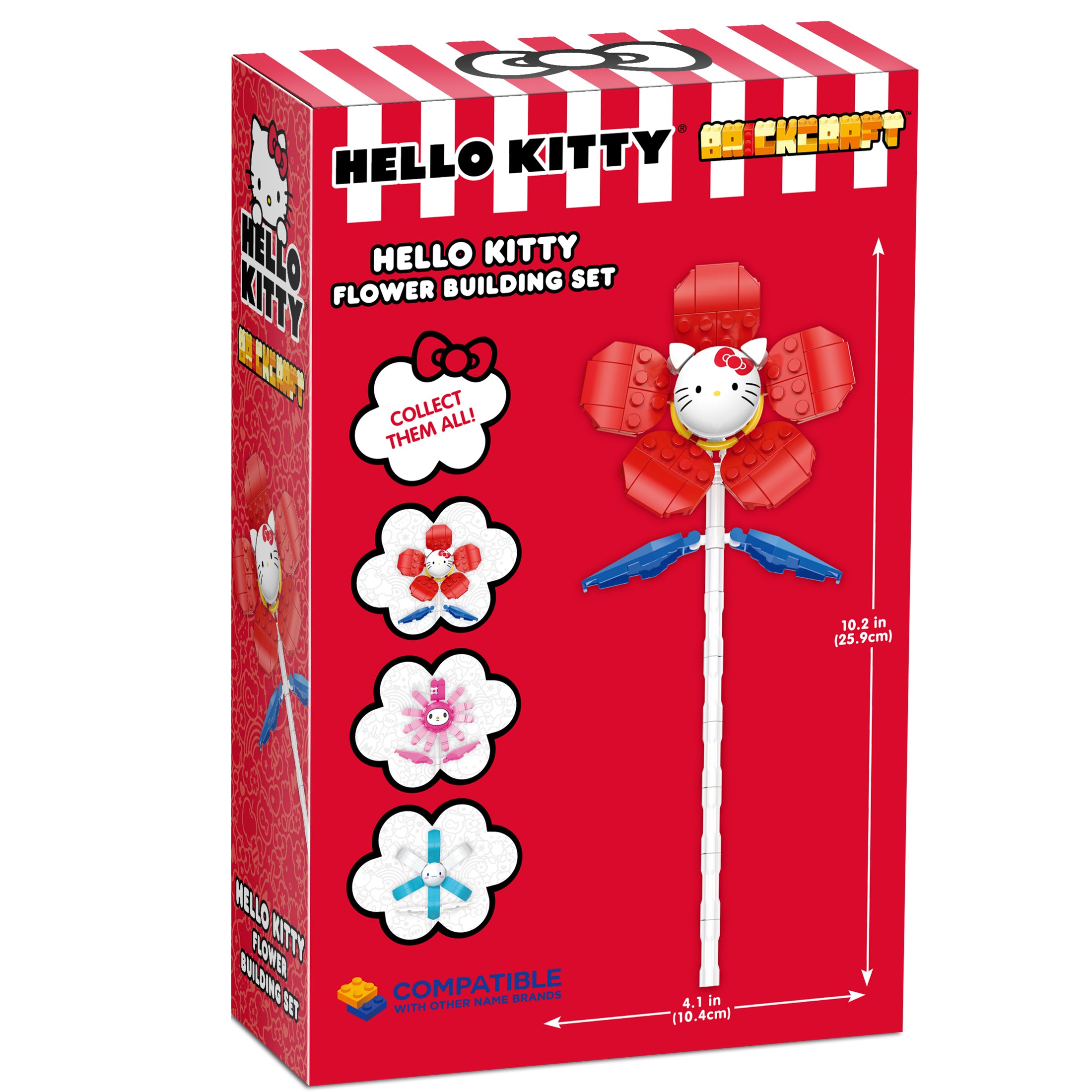 Hello Kitty flower building set with signature bow and face on a colorful blossom