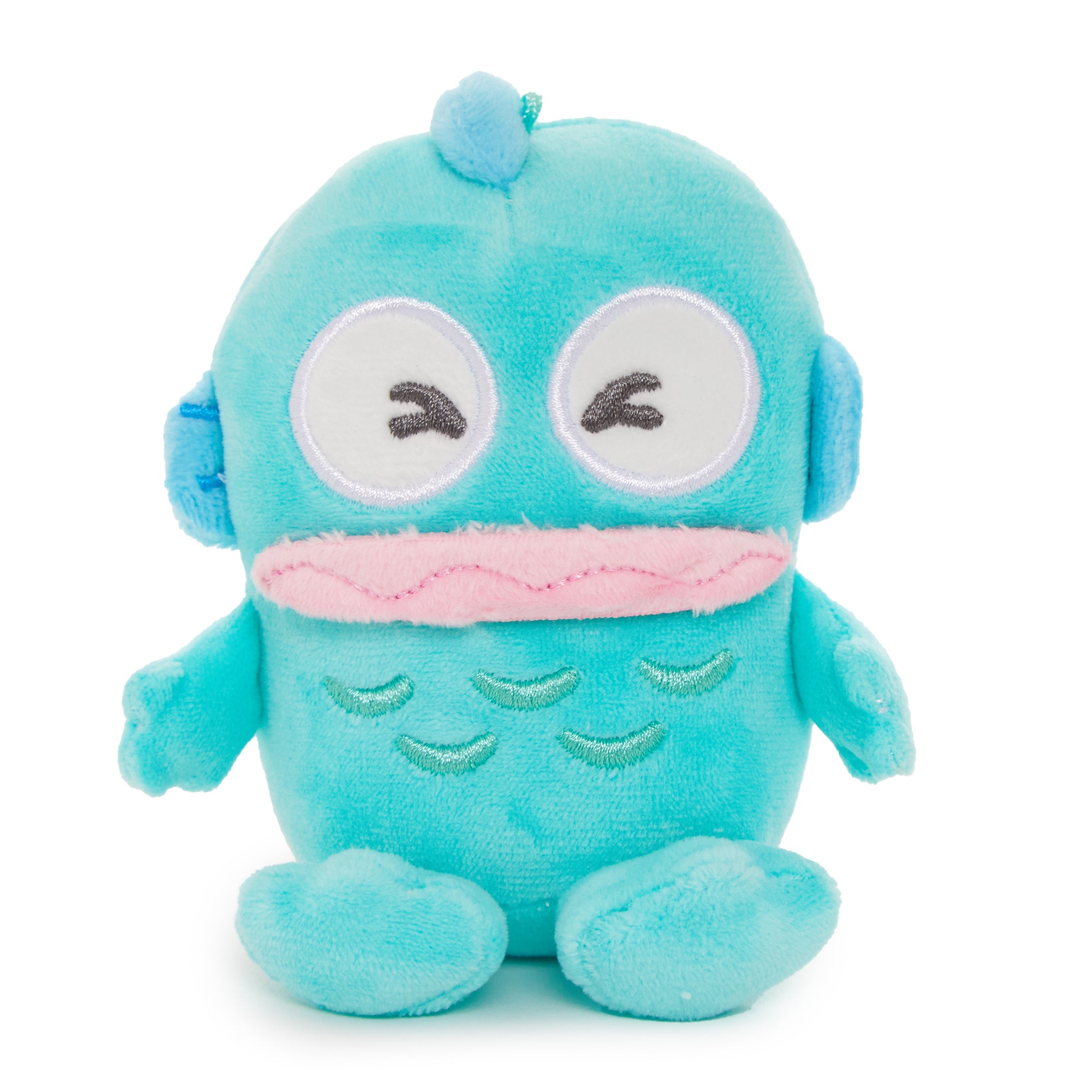 Hangyodon keychain plush attached to a backpack, ideal for everyday use.