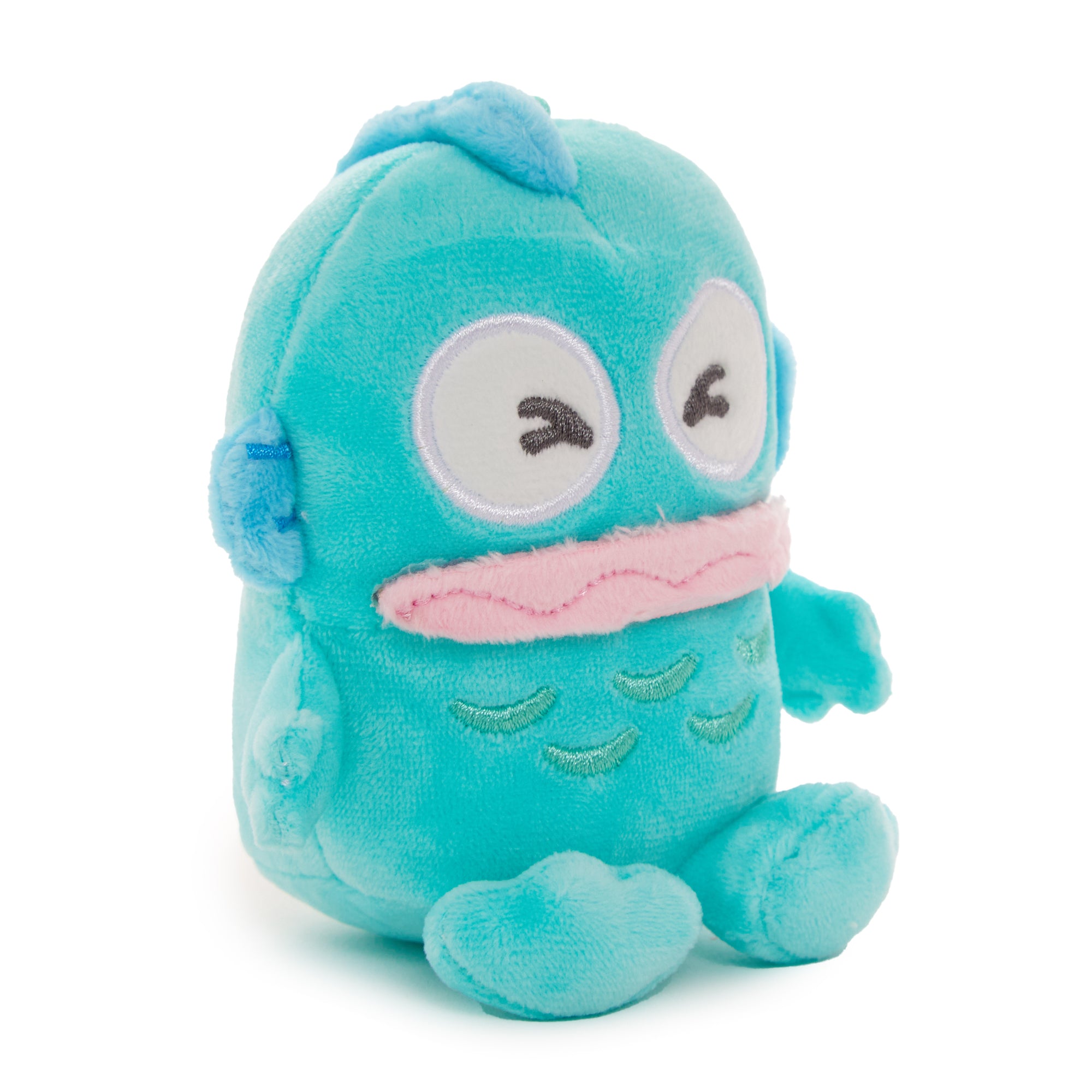 Hangyodon keychain plush attached to a backpack, ideal for everyday use.