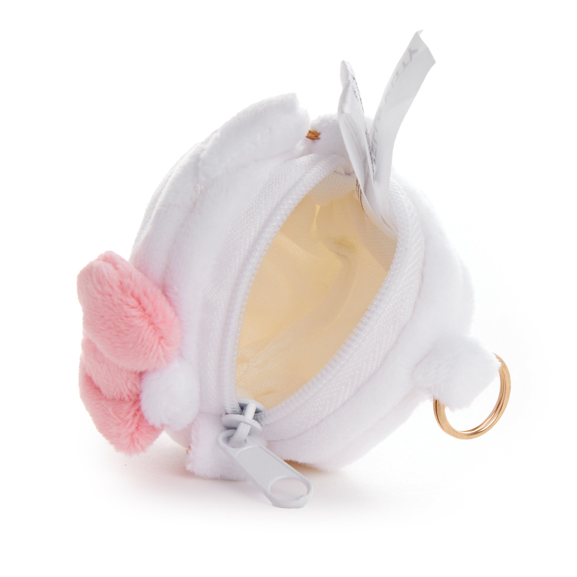 Detailed view of the Hello Kitty mini pouch with zipper closure and strap.