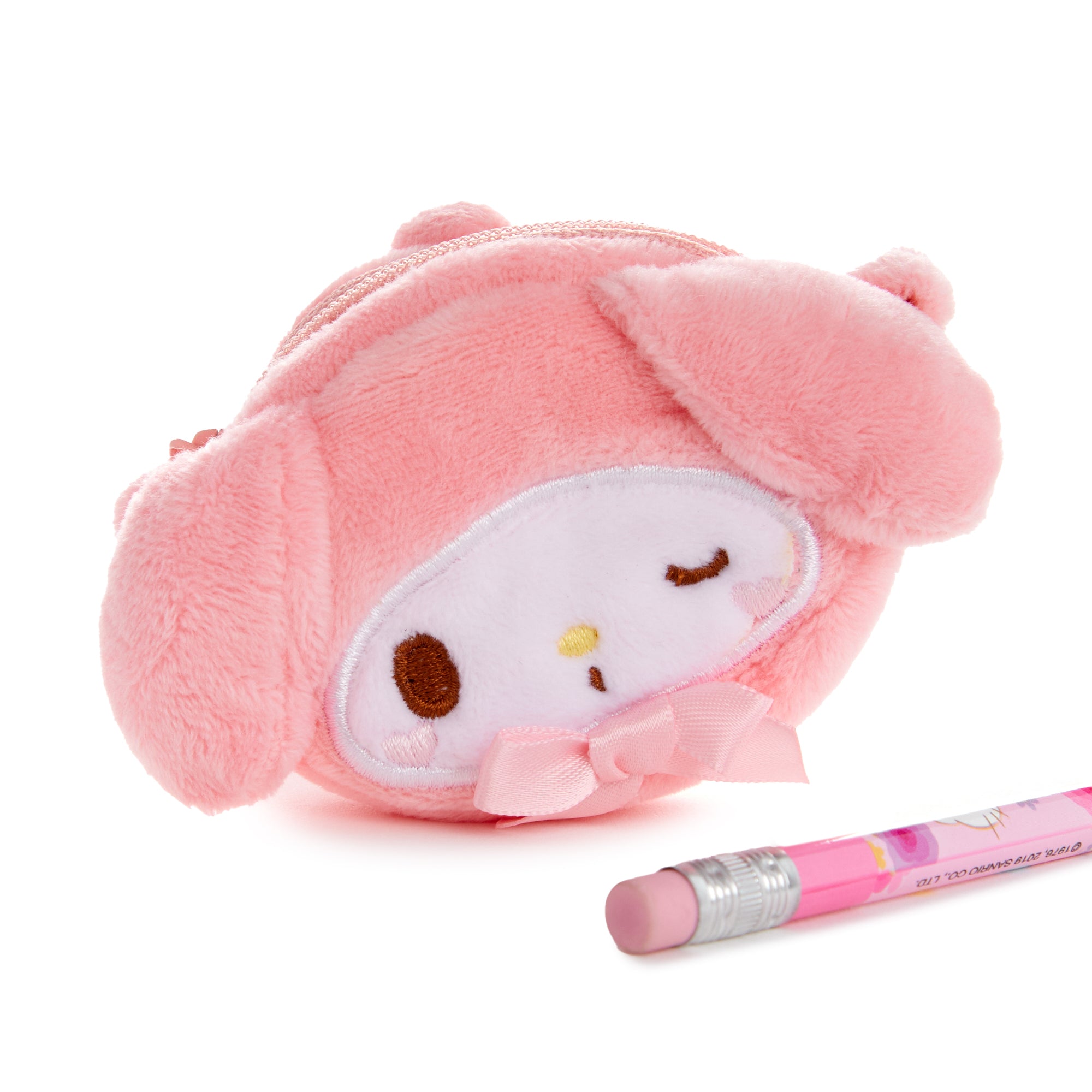 My Melody plush coin purse with keychain in a cozy setting, perfect for daily use