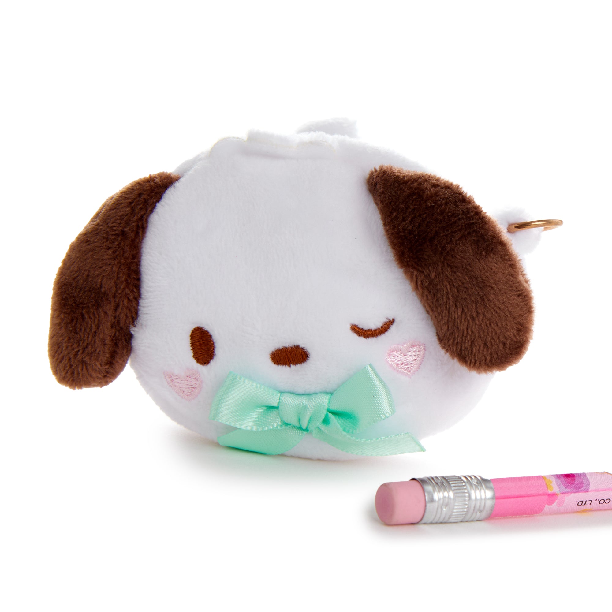 Close-up of the Wink Series pouch showing heart cheeks and zipper closure