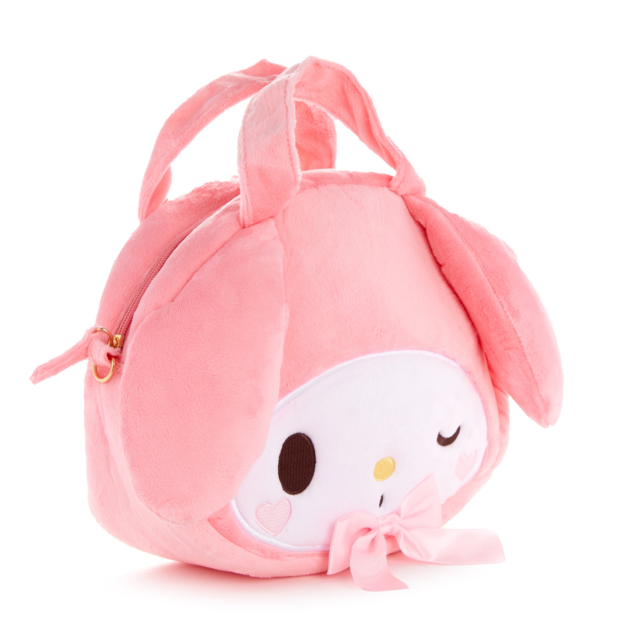 My Melody Wink plush crossbody bag with heart-shaped cheeks and ruffled strap