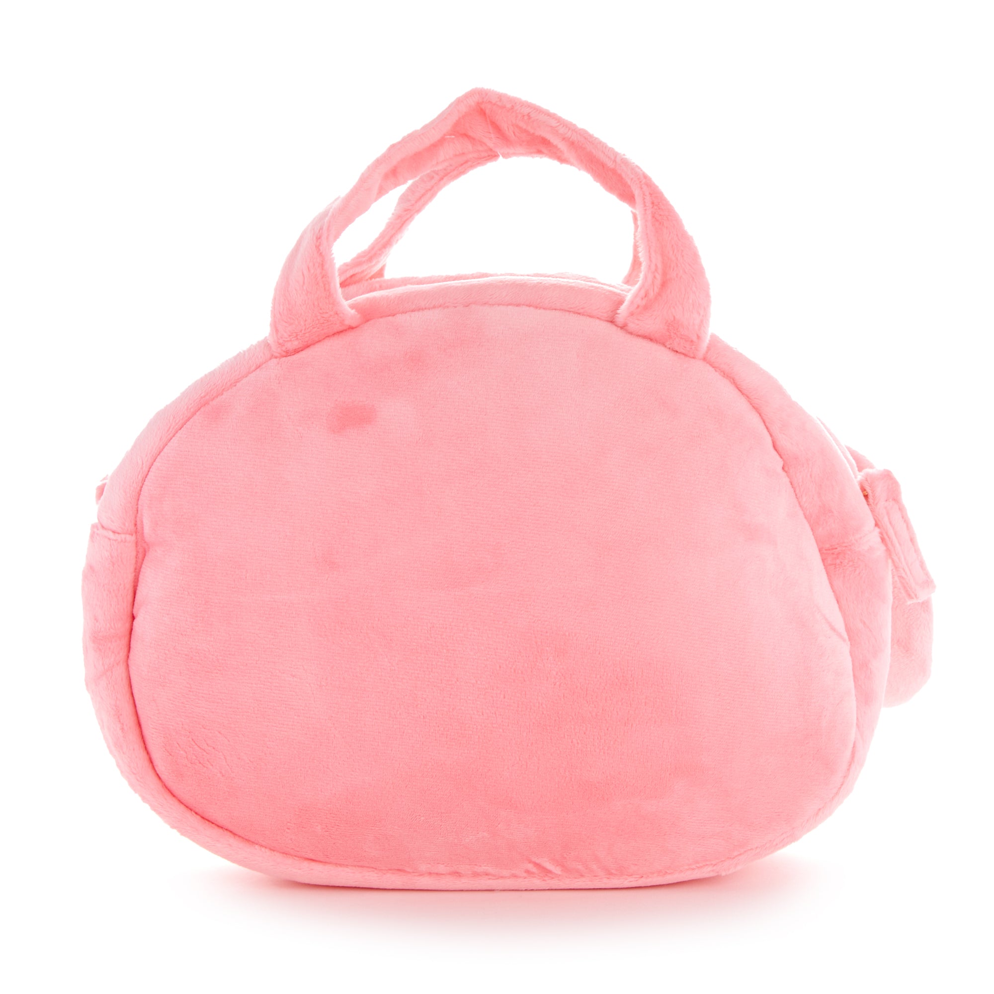 My Melody plush crossbody bag worn as a cute backpack handbag with a stylish outfit