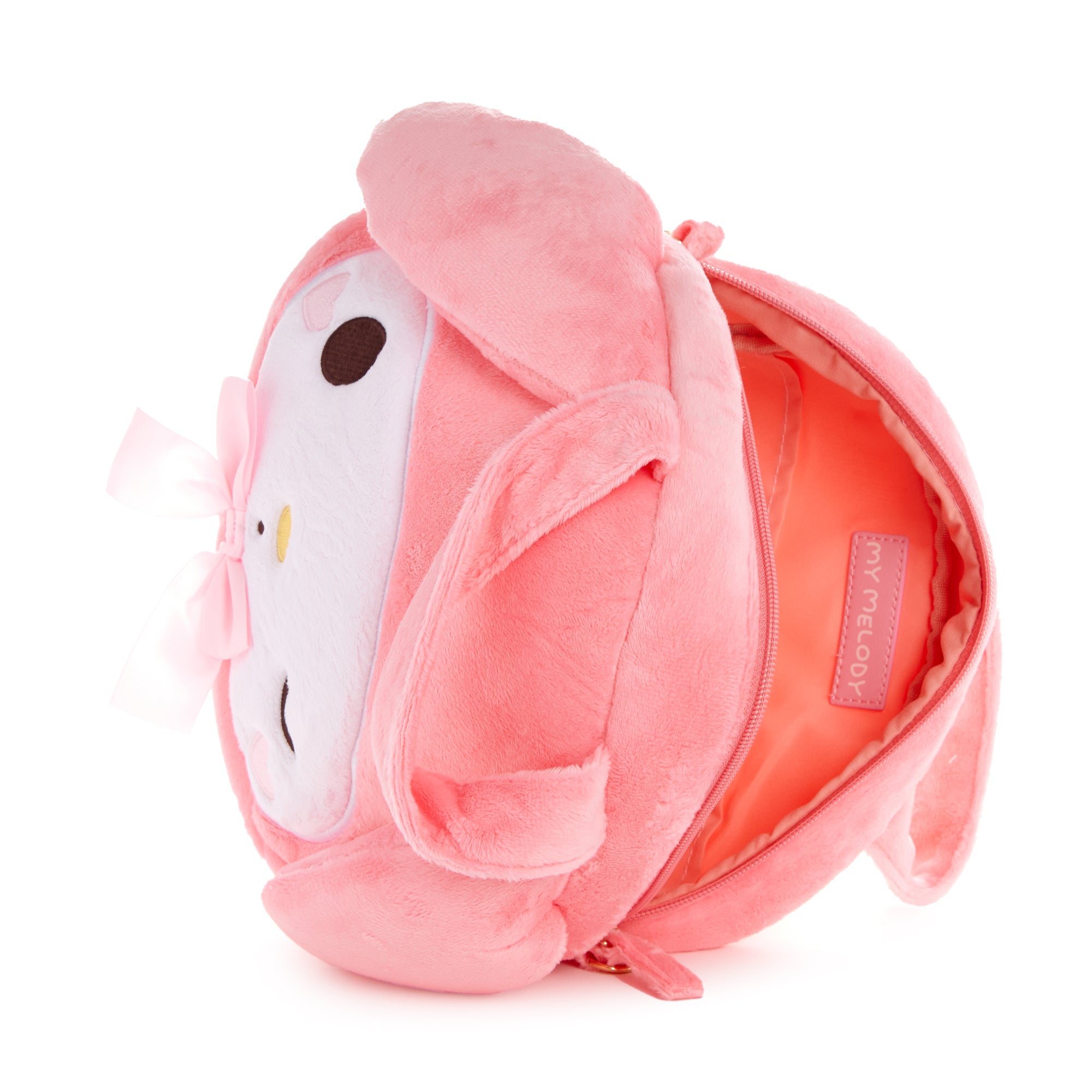 My Melody Wink plush crossbody bag with heart-shaped cheeks and ruffled strap