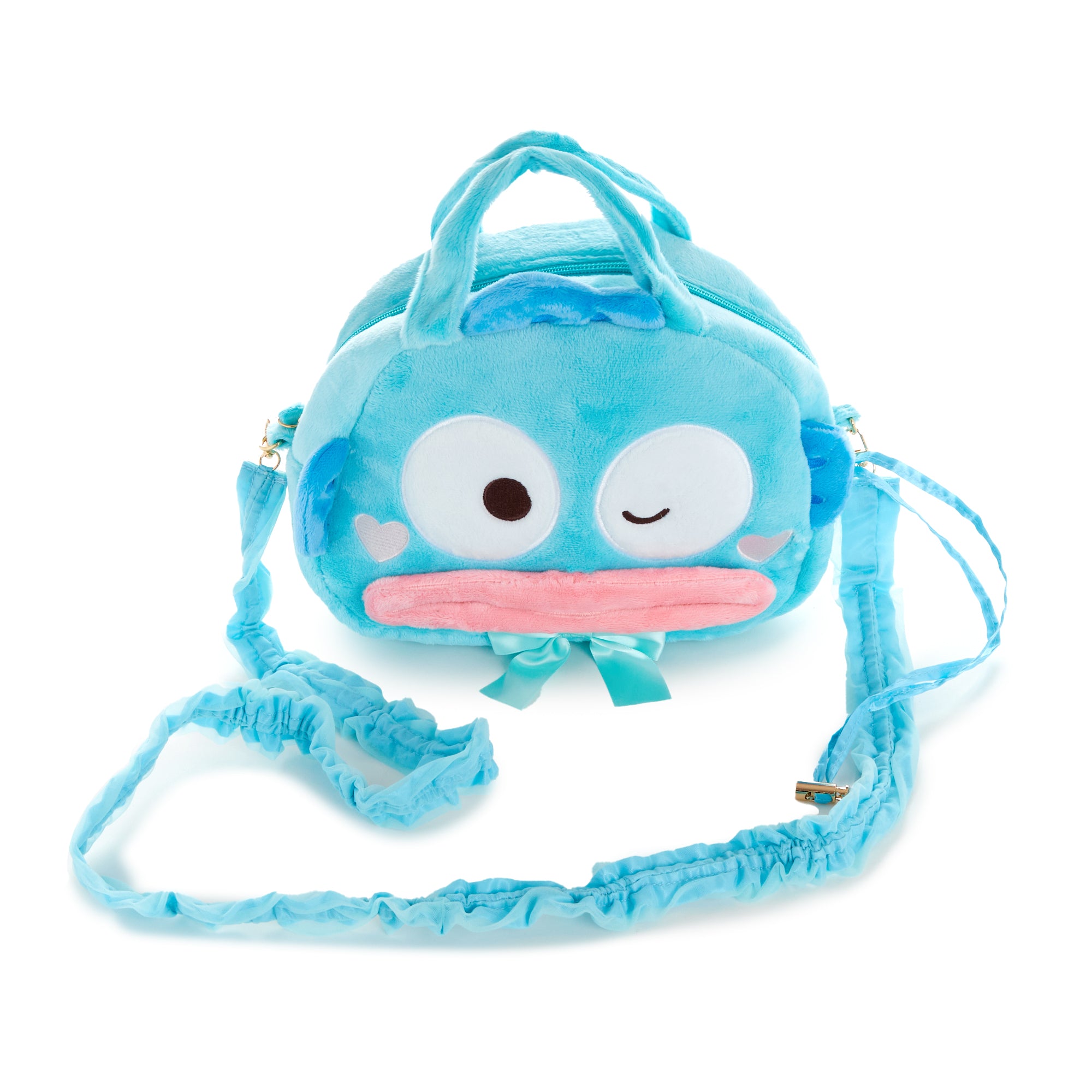 Close-up of embroidered accents on Sanrio character bag showing plush texture