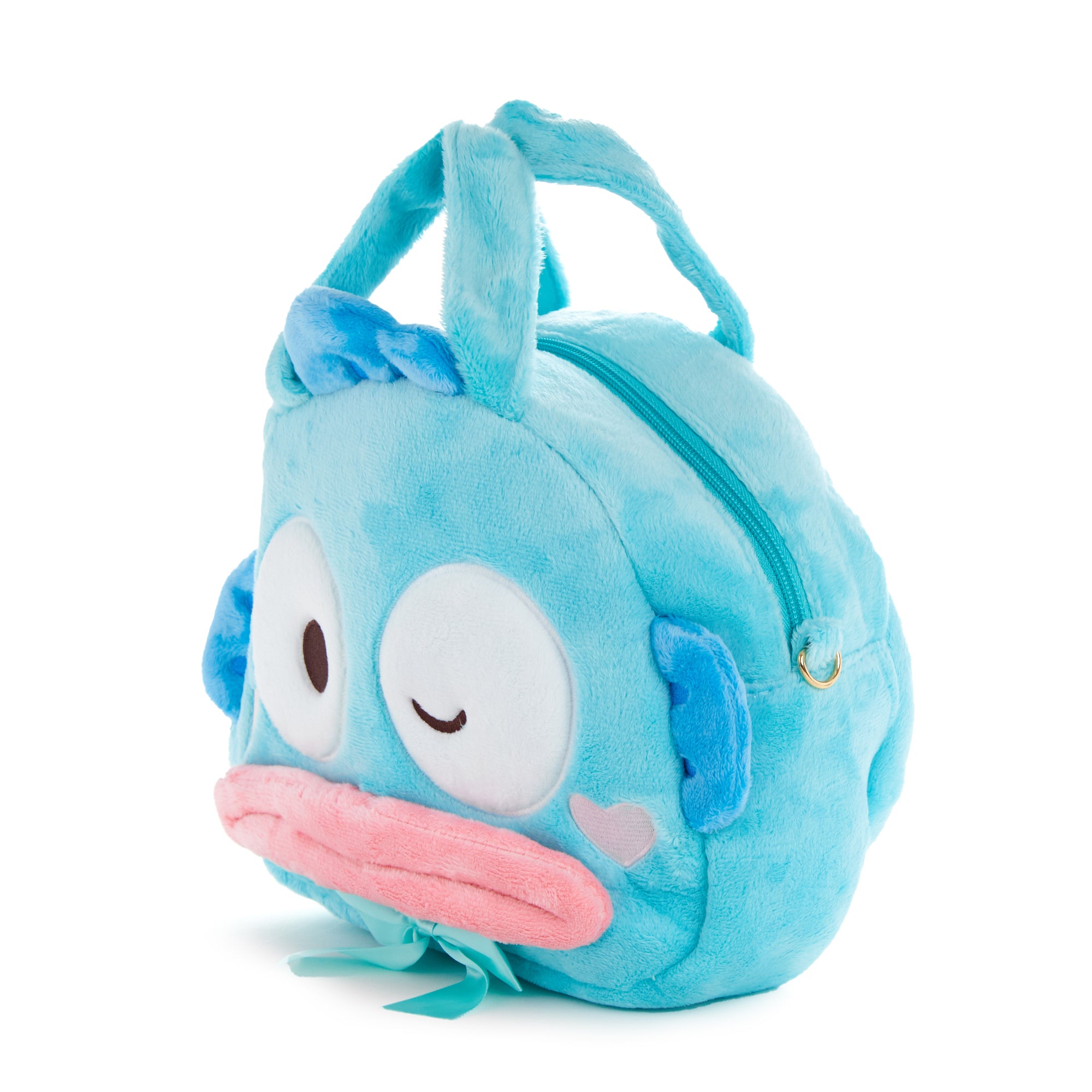 Close-up of embroidered accents on Sanrio character bag showing plush texture
