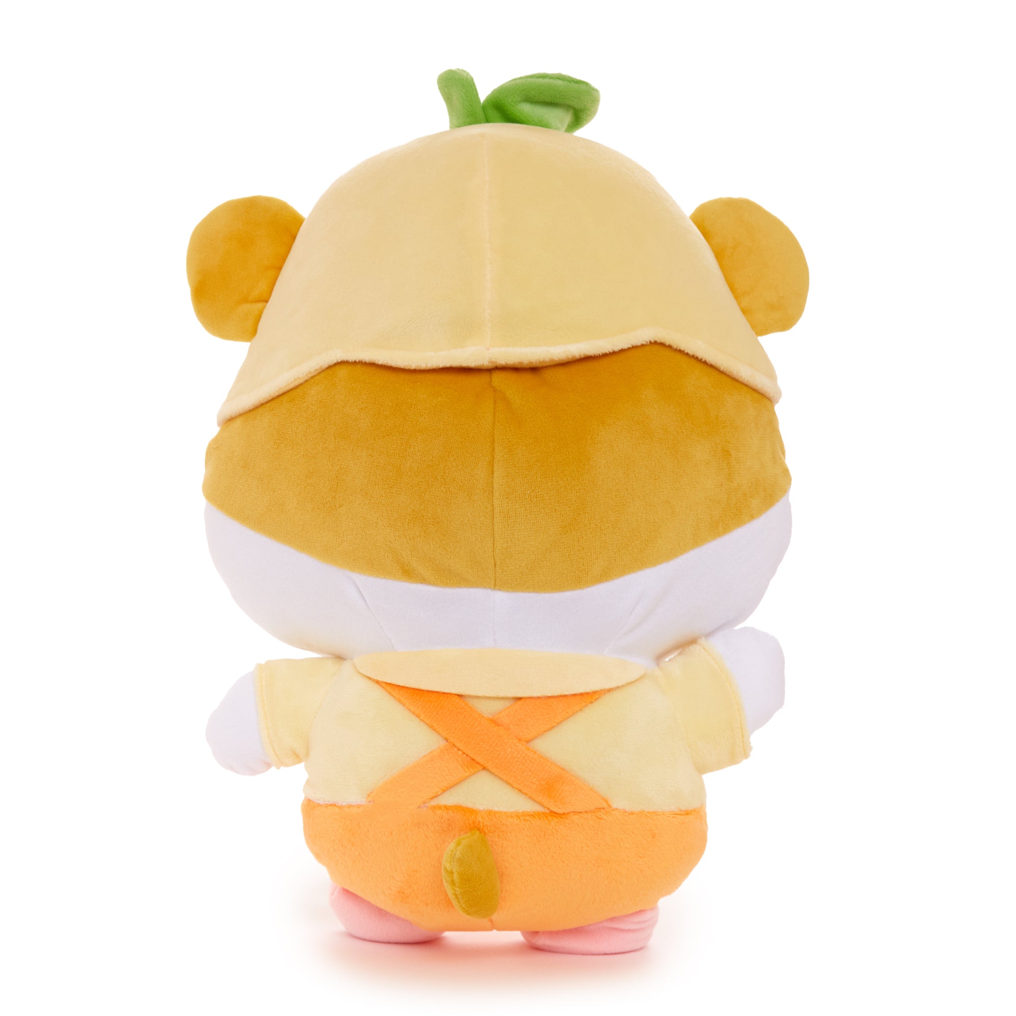 Front view of the Corocorokuririn Sanrio throw pillow featuring adorable overalls and heart accent