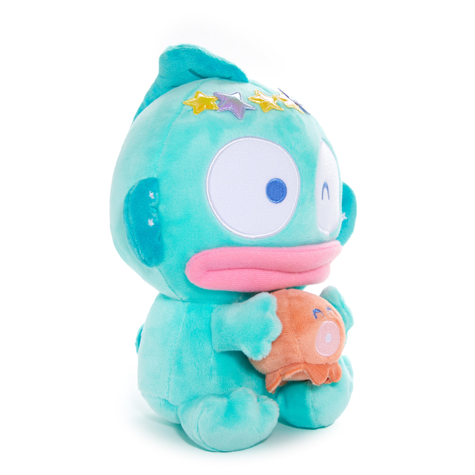 Close-up of the embroidered details on the Hangyodon plush.