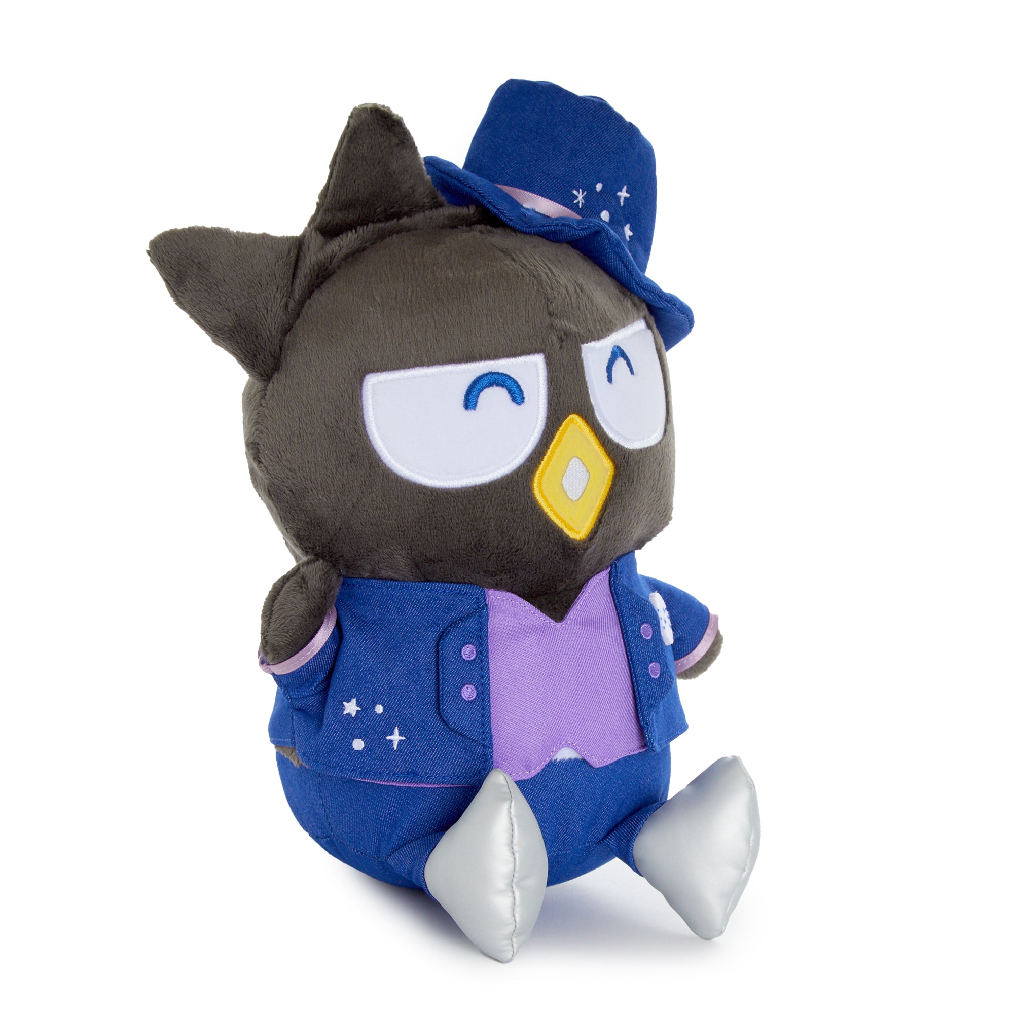 Close-up of Badtz-Maru’s hat and suit from the Hapidanbui series, showing stitching and textures.