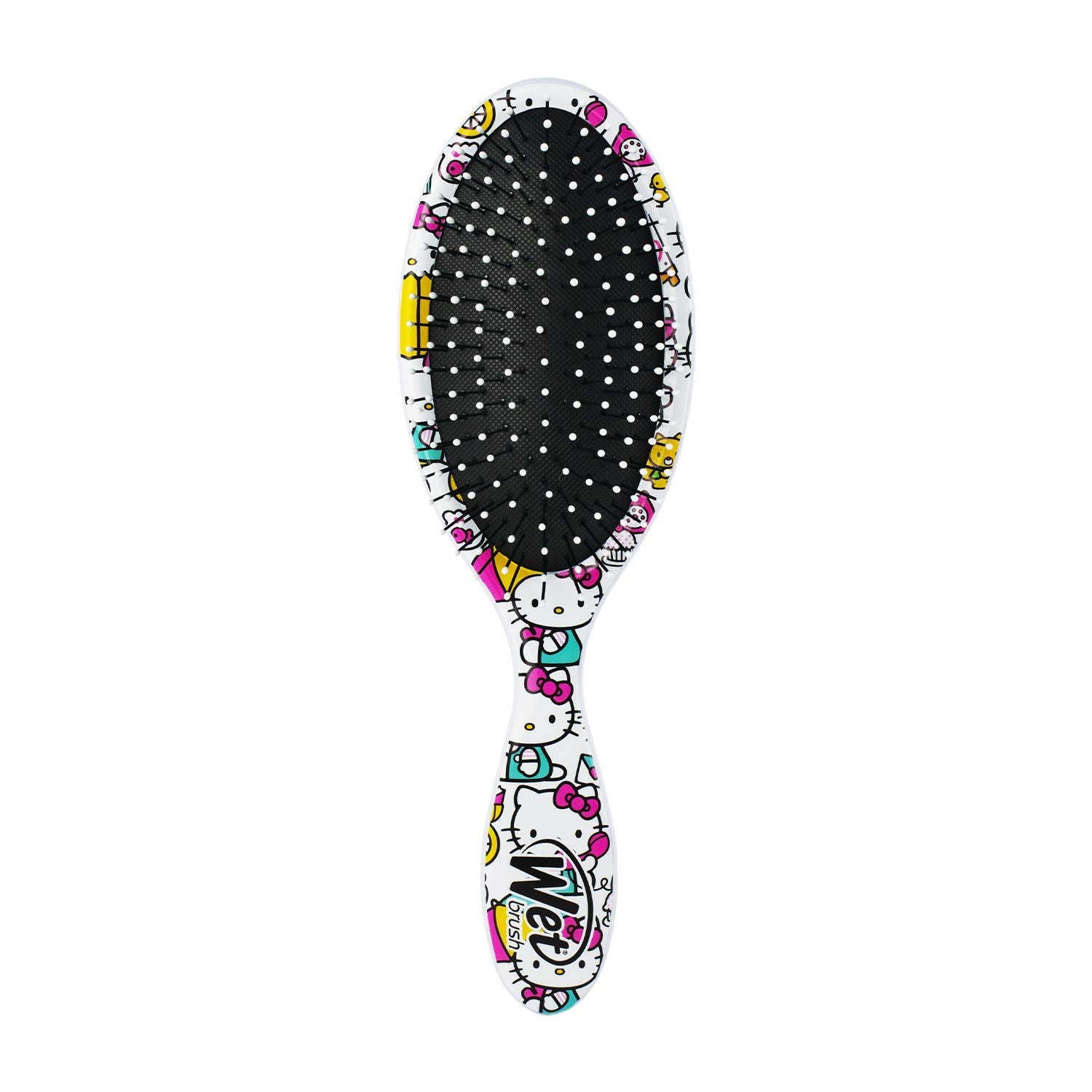 Woman using the Hello Kitty wet hair brush on damp hair for smooth styling