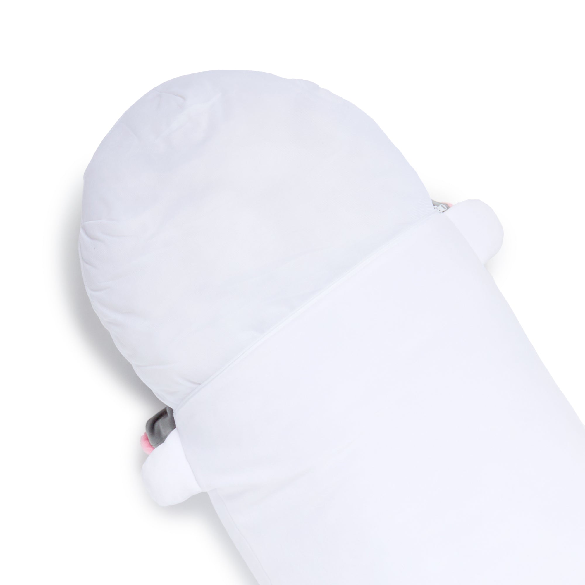 Close-up of embroidered Kuromi design on bolster pillow