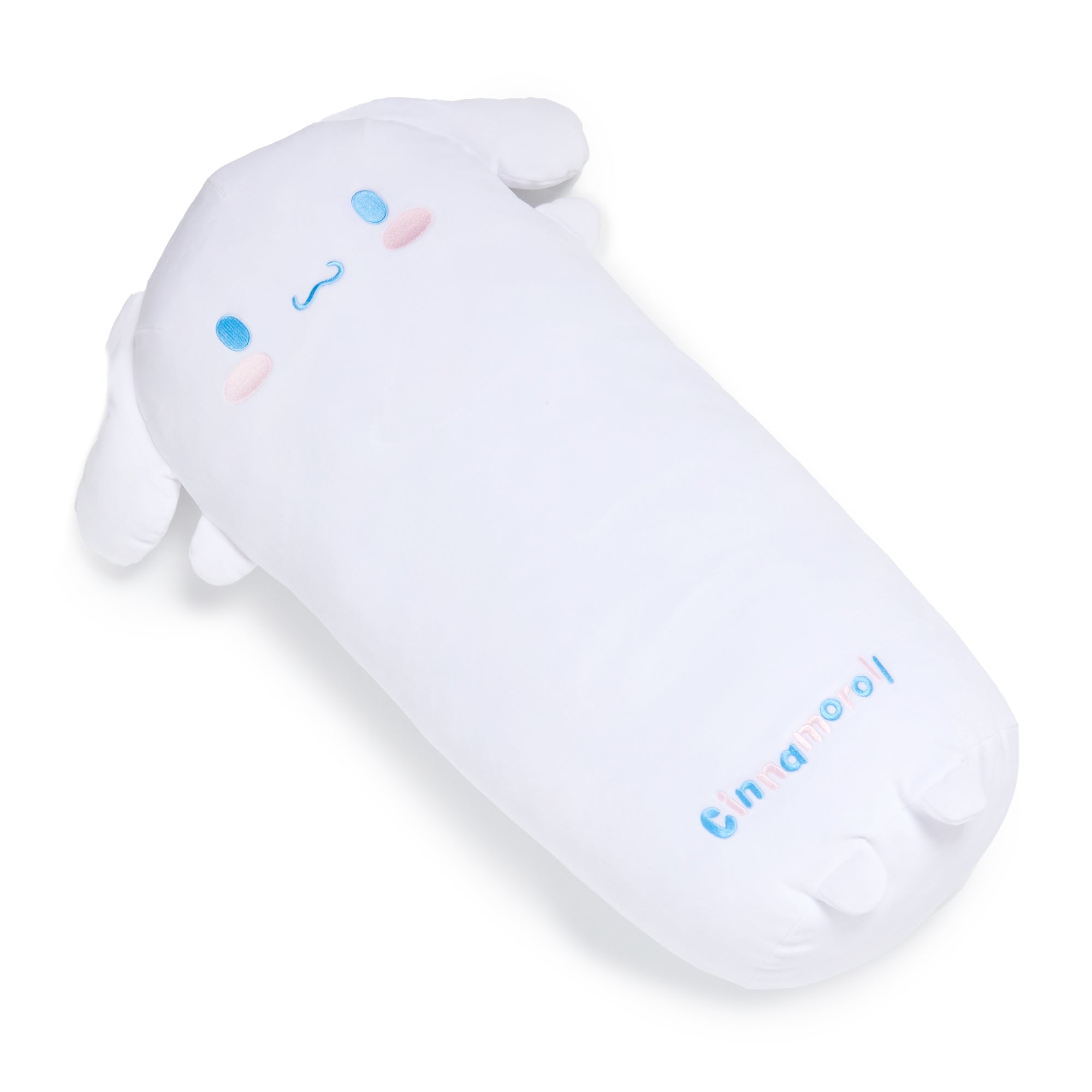 Cinnamoroll bolster throw pillow with embroidered details on a cozy sofa