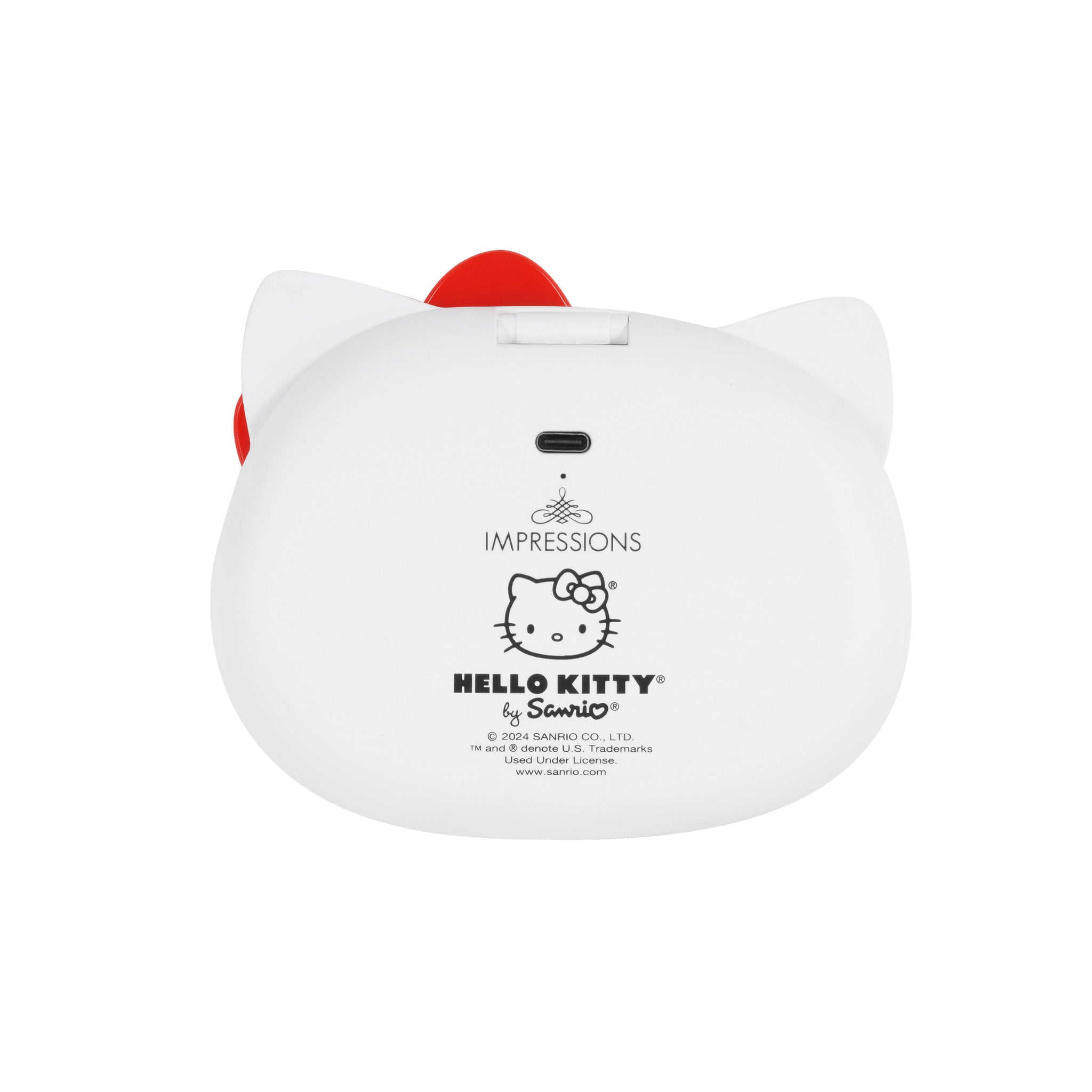 Front view of Hello Kitty LED compact mirror with lighted makeup mirror and magnification