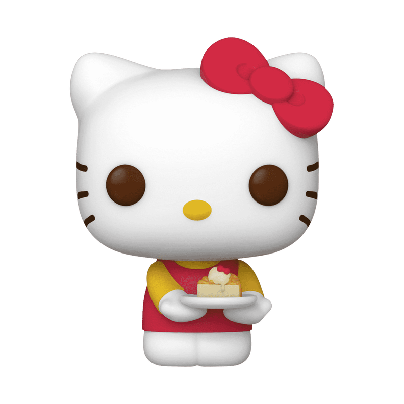 Hello Kitty Cake Funko Pop vinyl figure on a shelf with other Sanrio collectibles