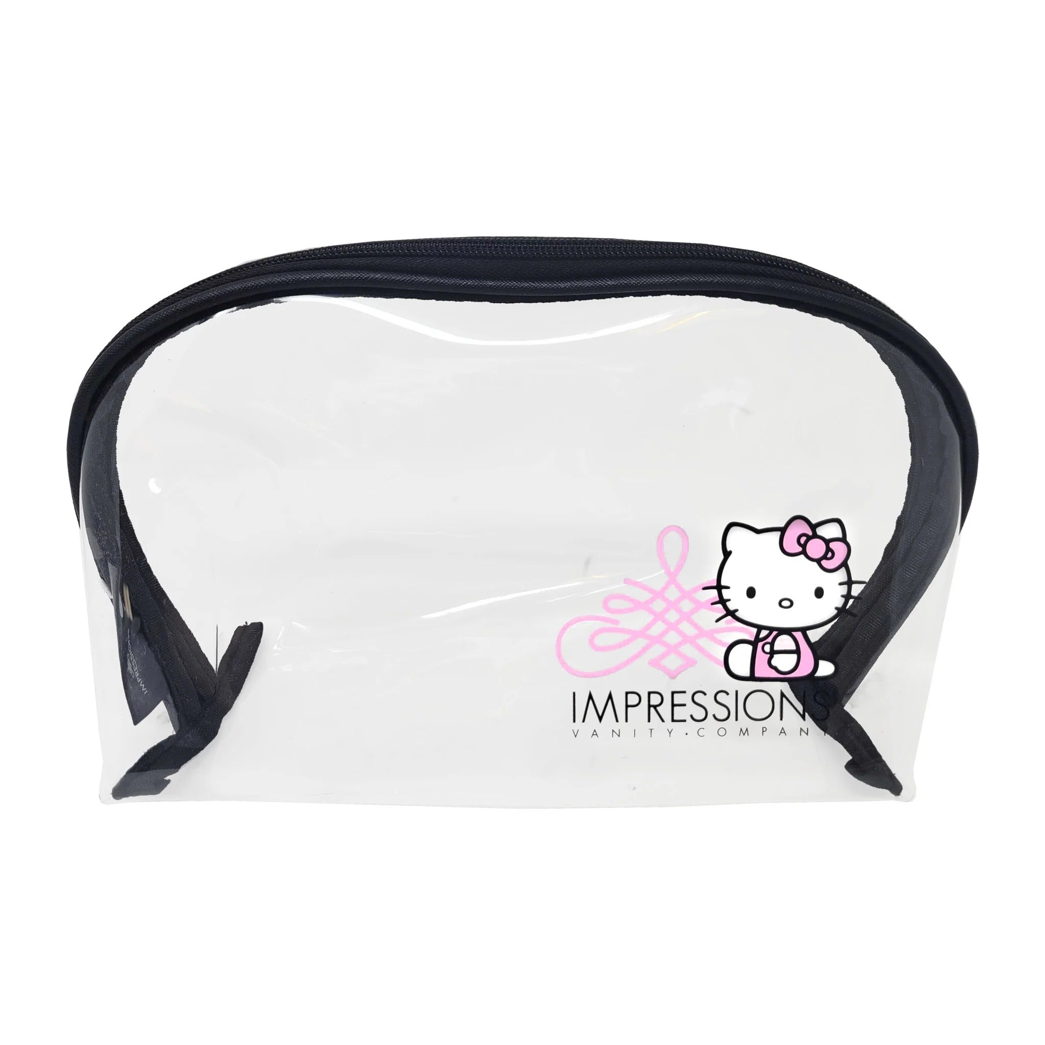 Interior shot of creme hello kitty makeup bag packed for a Michigan road trip