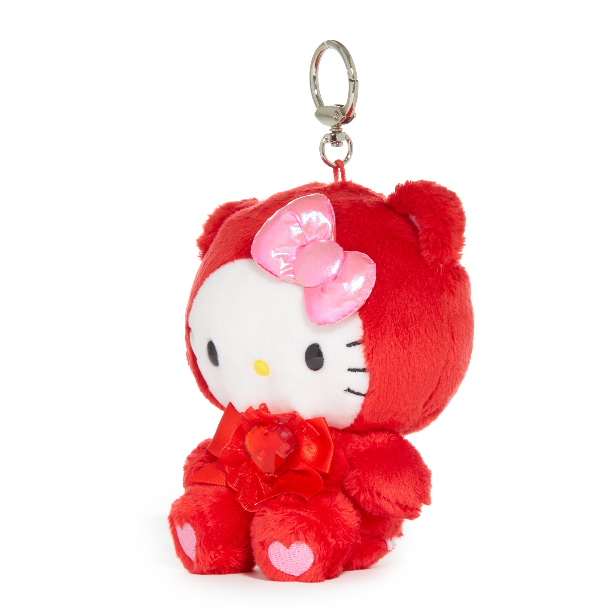 Hello Kitty garnet birthstone keychain with plush details and carabiner closure
