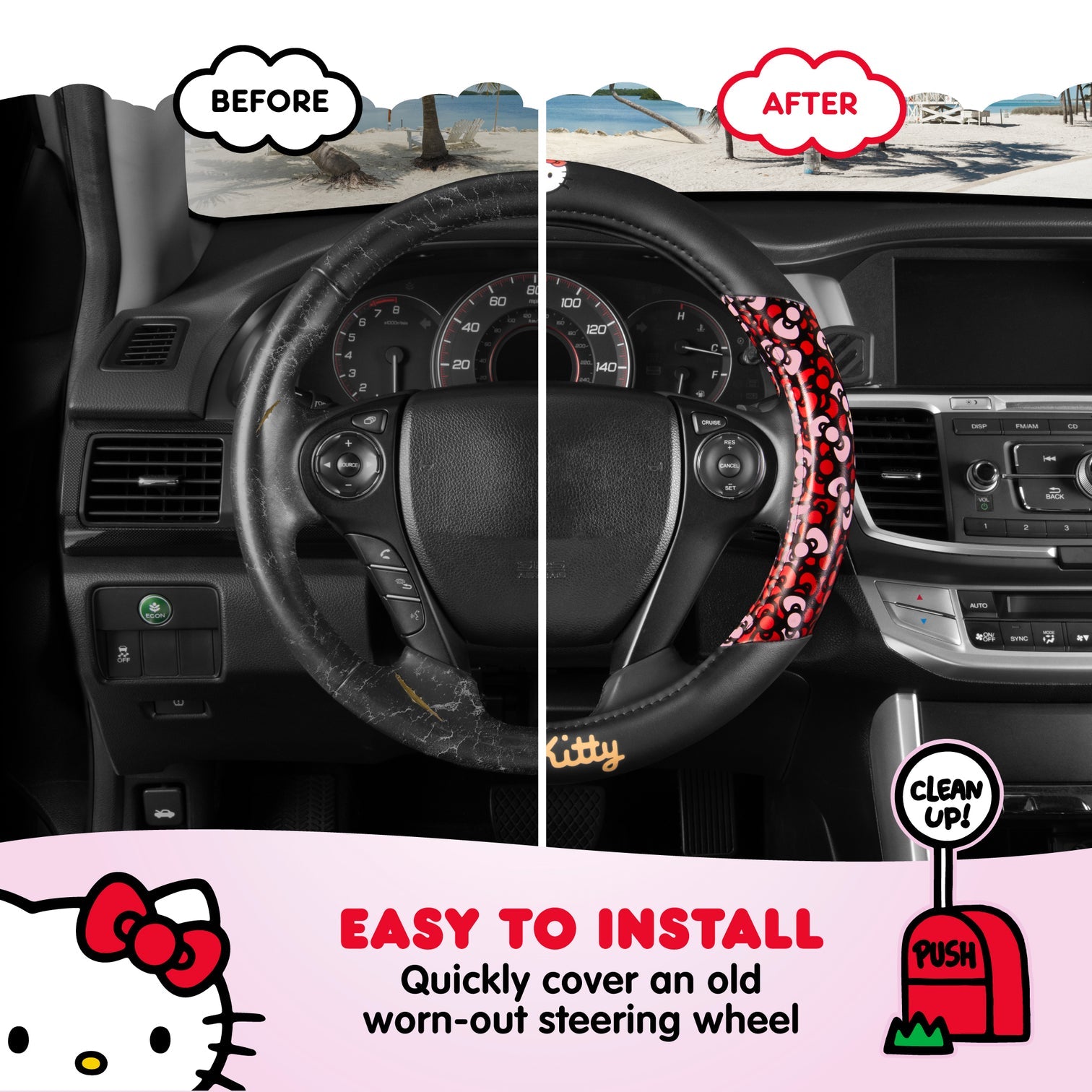Hello Kitty cover laid flat showing PU leather texture