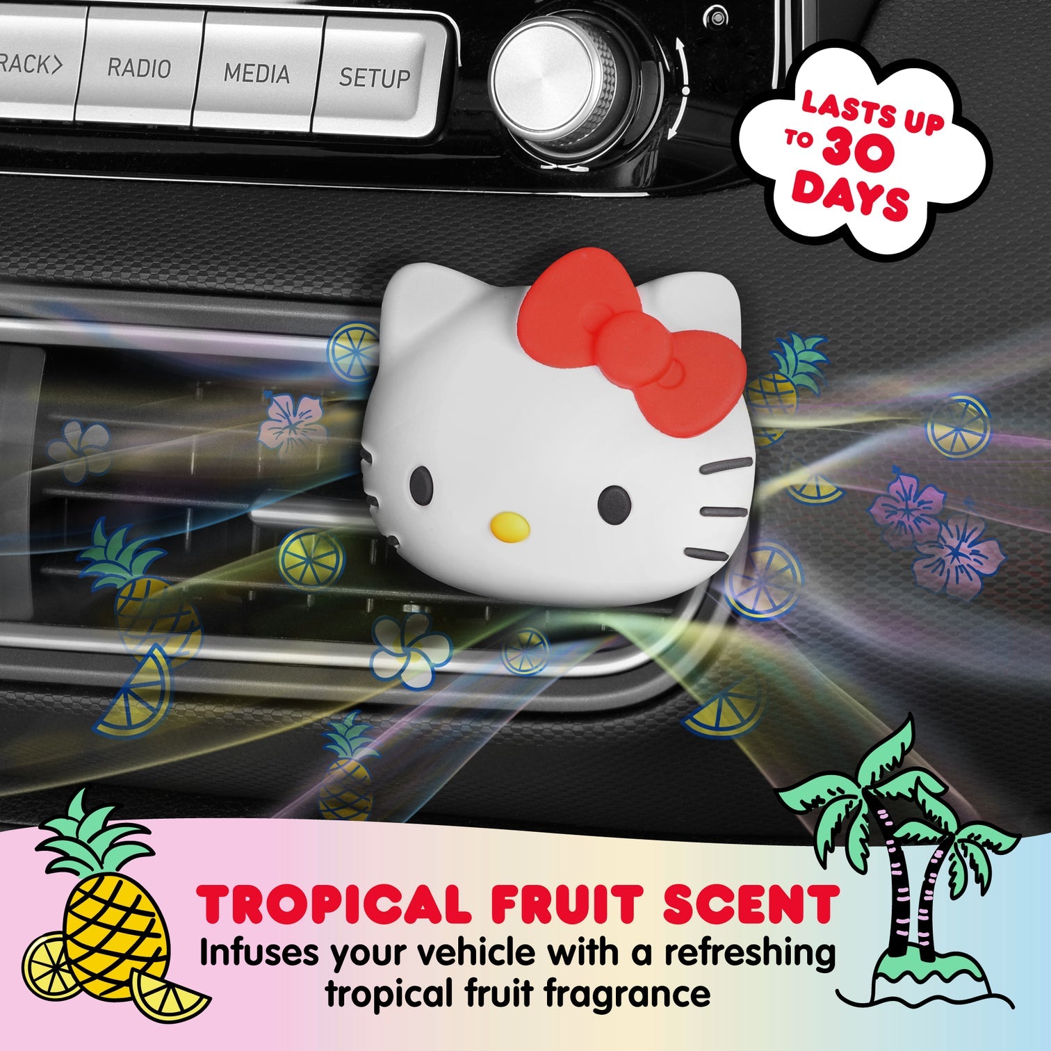 Side view showing compact design of Hello Kitty car air freshener