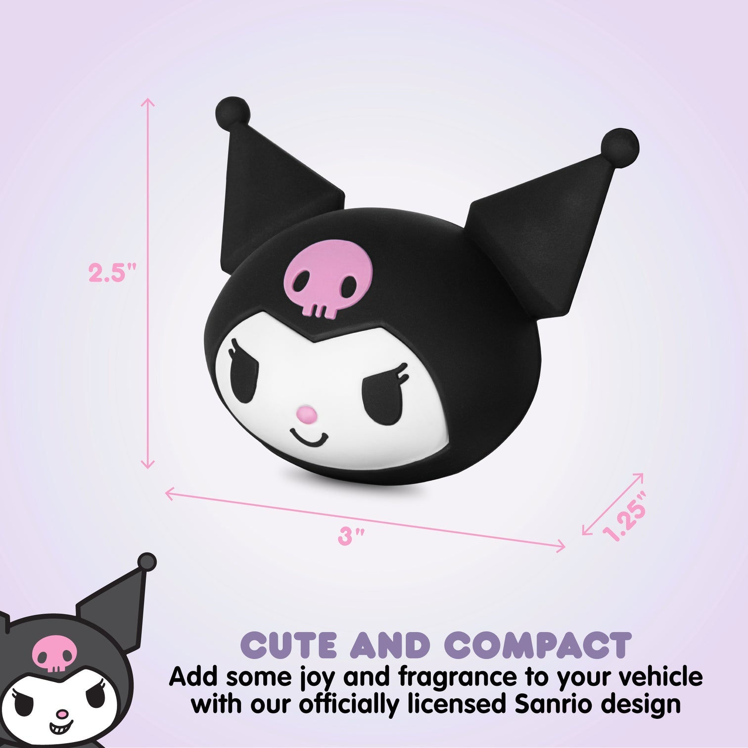 Close-up of the Kuromi Car Air Freshener design, showcasing its adorable kitty face