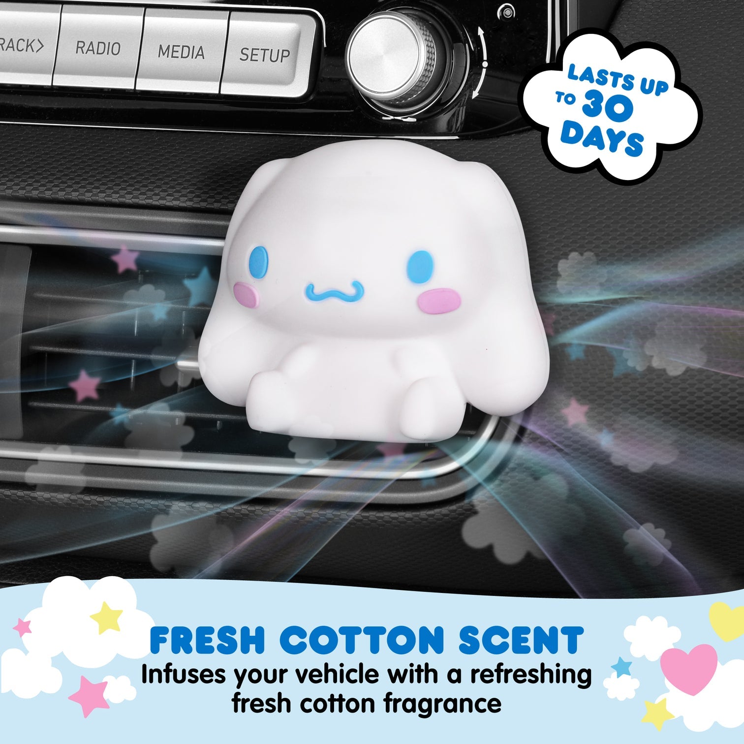 Cinnamoroll air freshener on dashboard, ideal for car interior decoration
