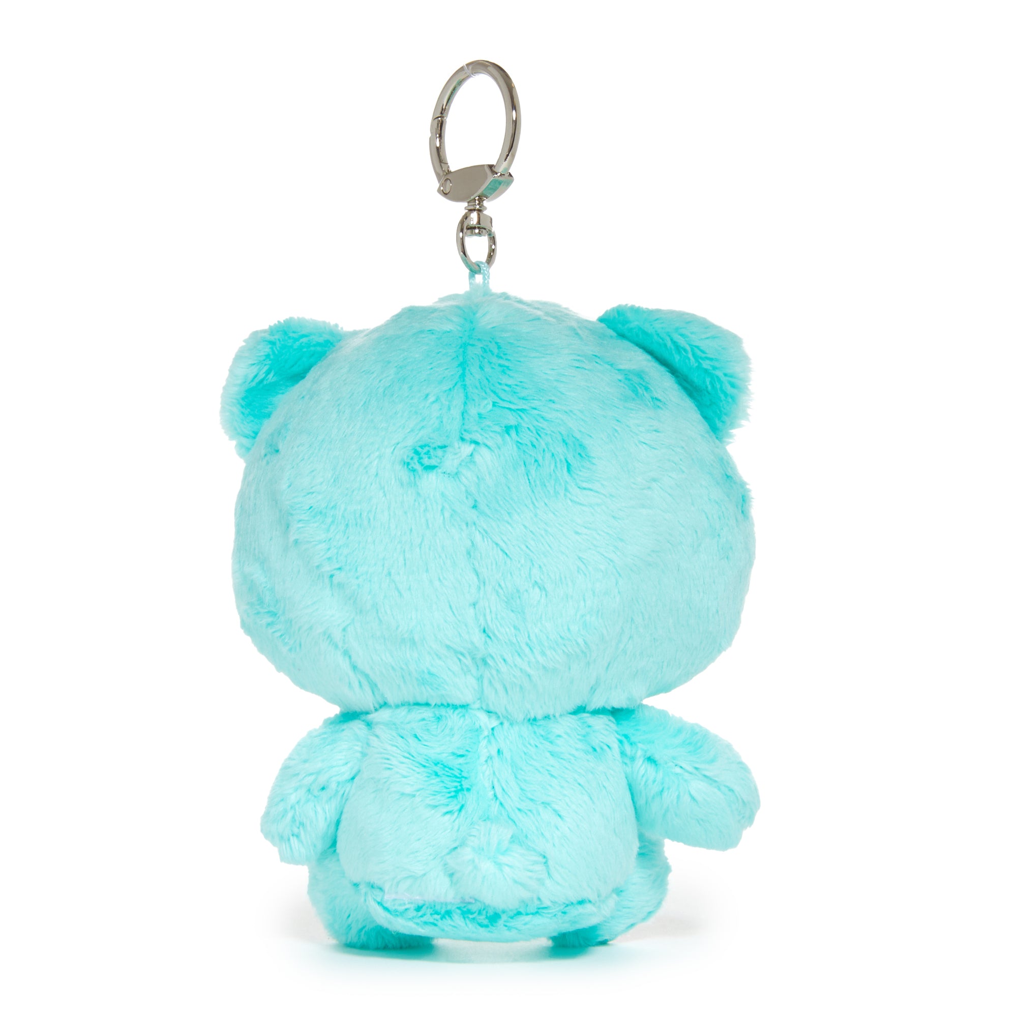 Side view of the May emerald Hello Kitty keychain showing embroidered details