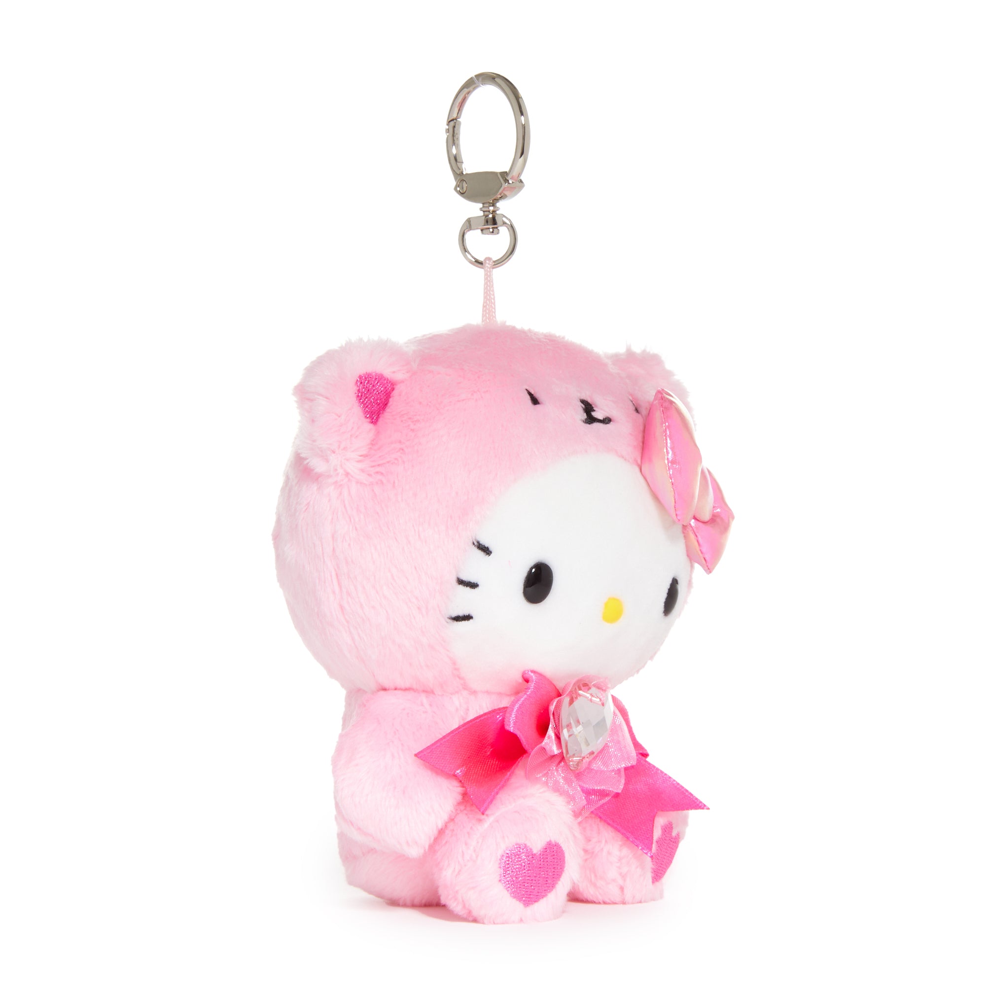 Hello Kitty plush keychain with pink tourmaline birthstone and carabiner closure