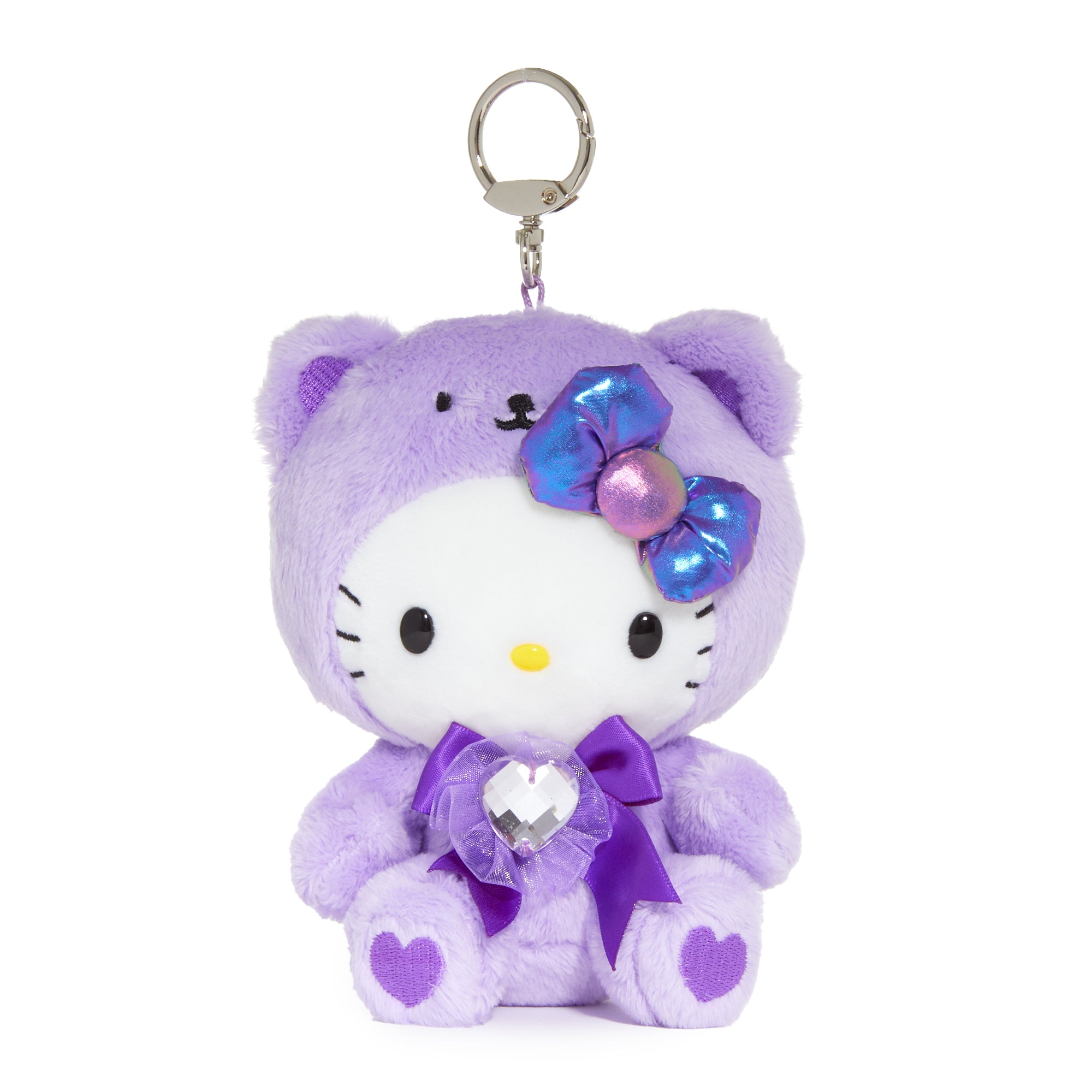 Close-up of Hello Kitty keychain showcasing plush and crystal details