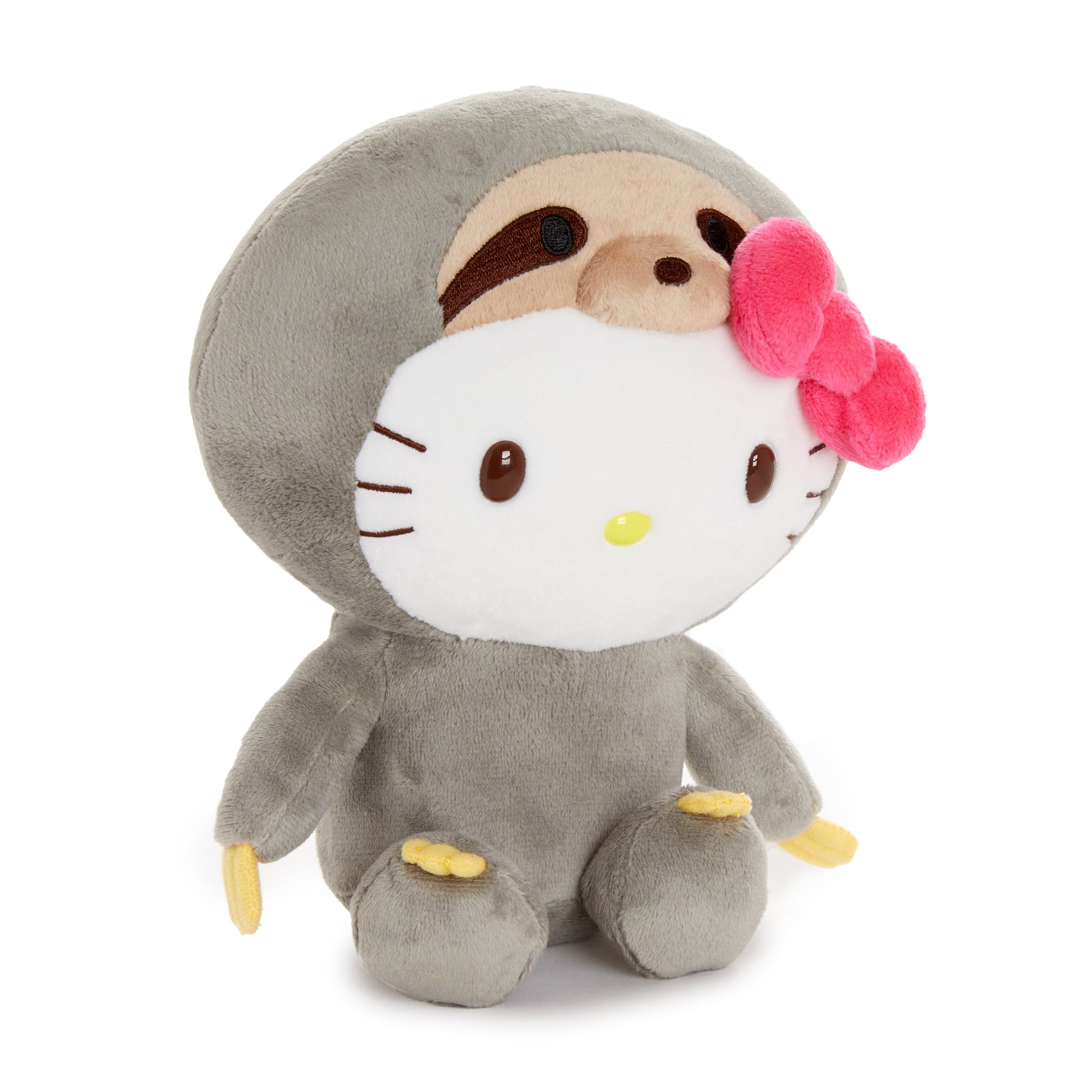 Size comparison of the 7-inch Hello Kitty sloth plush next to a coffee mug