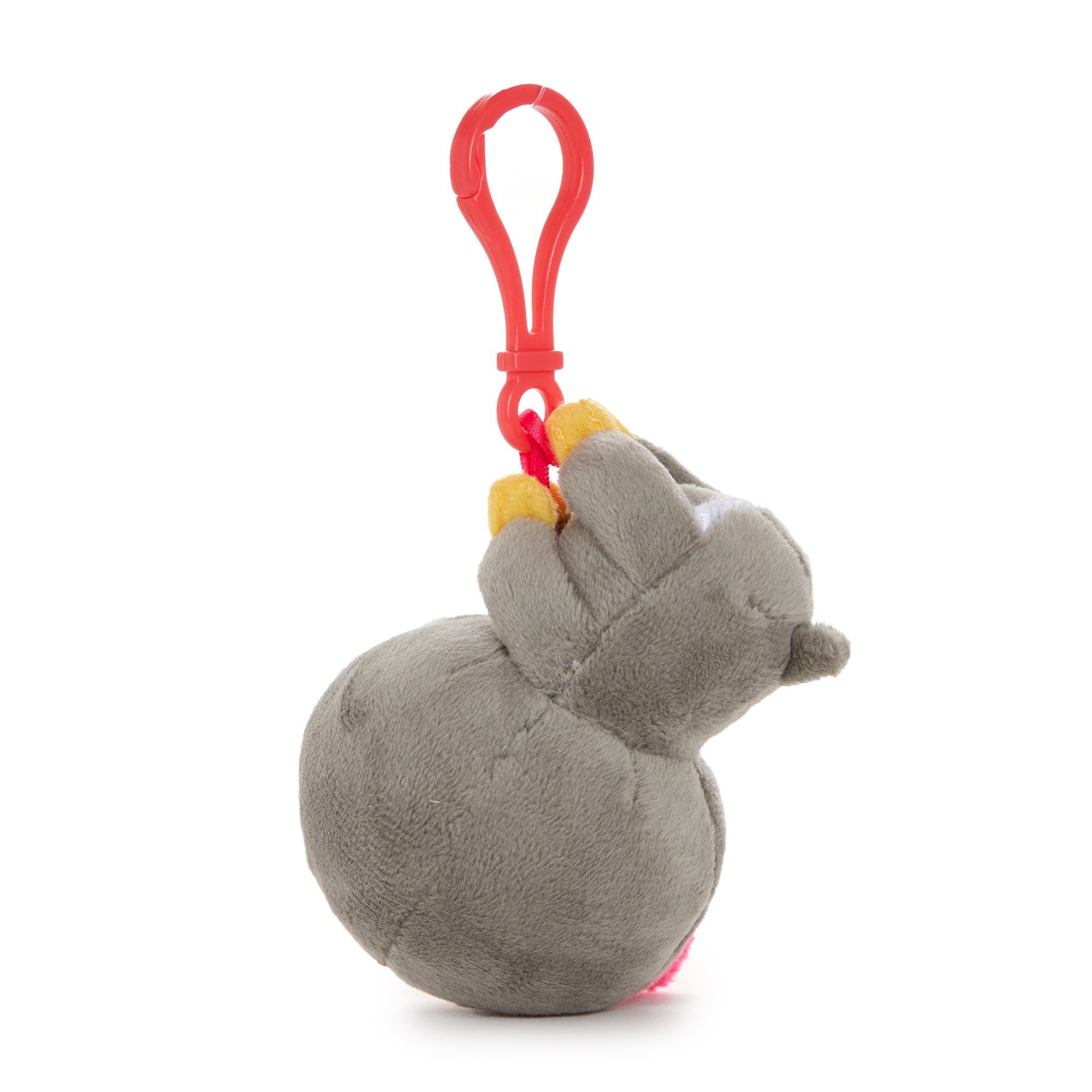 Hello Kitty plush mascot clip in sloth costume attached to a tote bag, perfect for tropical-themed accessories