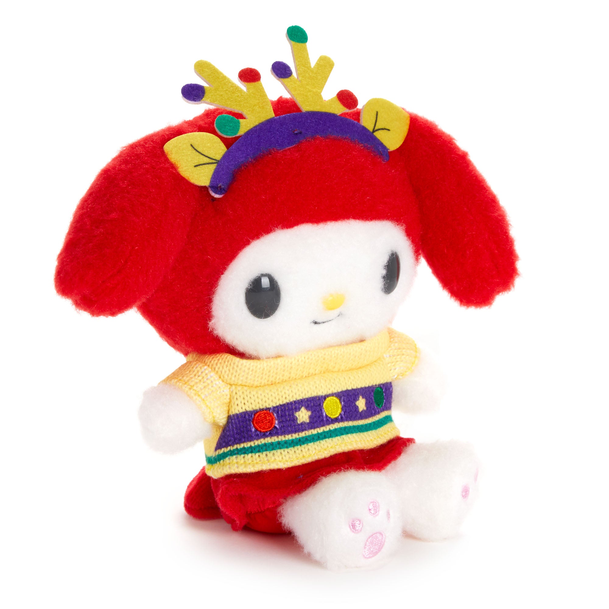 Cozy My Melody plush toy with embroidered details and ABS resin eyes and nose, showcasing its soft plush texture