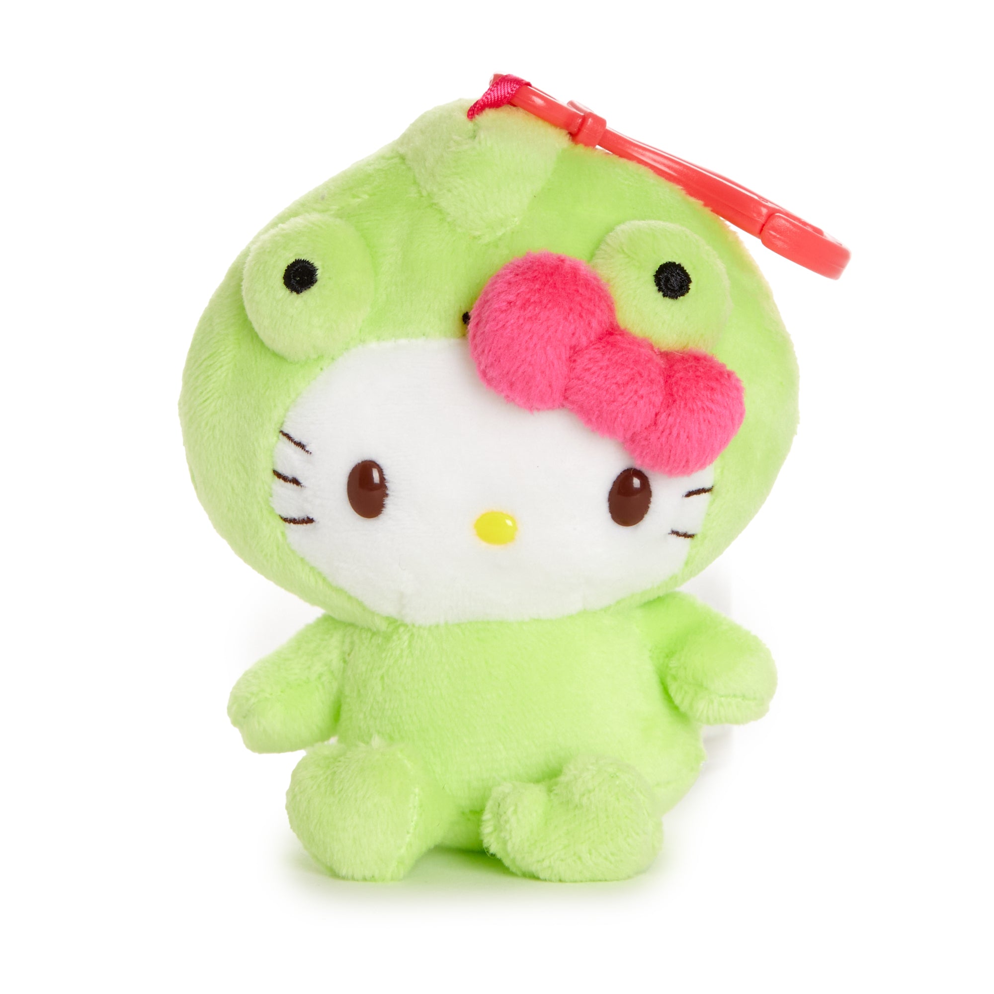 Clip on Hello Kitty plush backpack featuring tropical design.