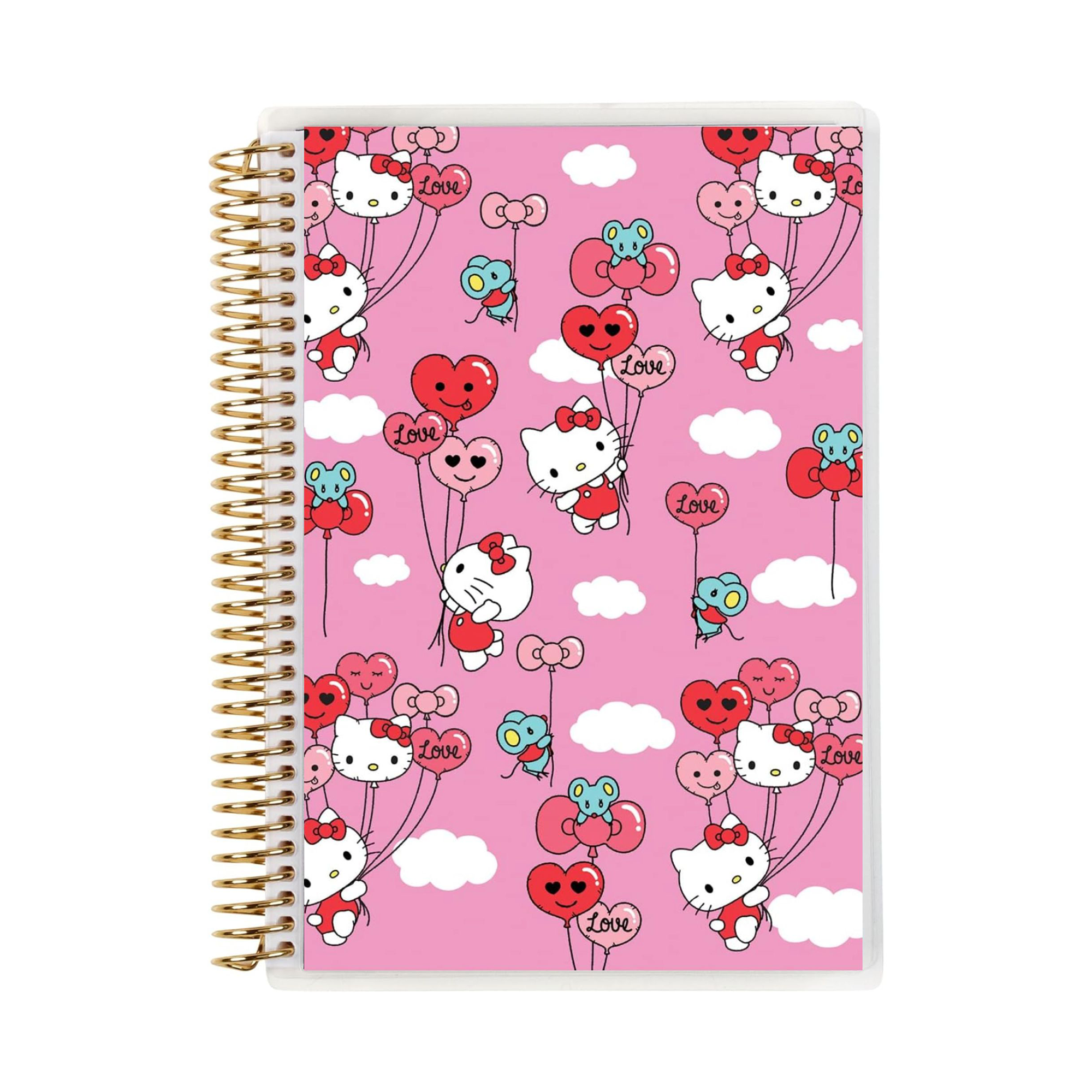 Close-up view of the Hello Kitty A5 coiled notebook showcasing its lined pages.