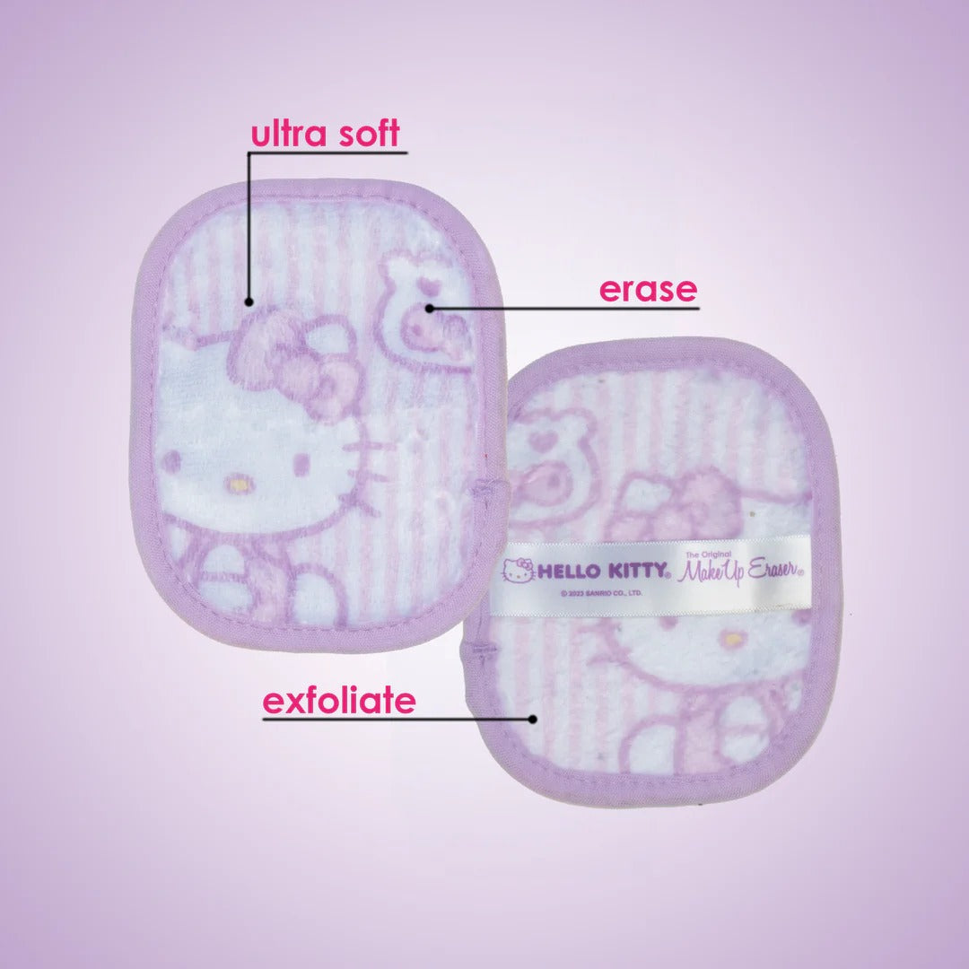 Hello Kitty makeup cloth eraser in use removing waterproof mascara