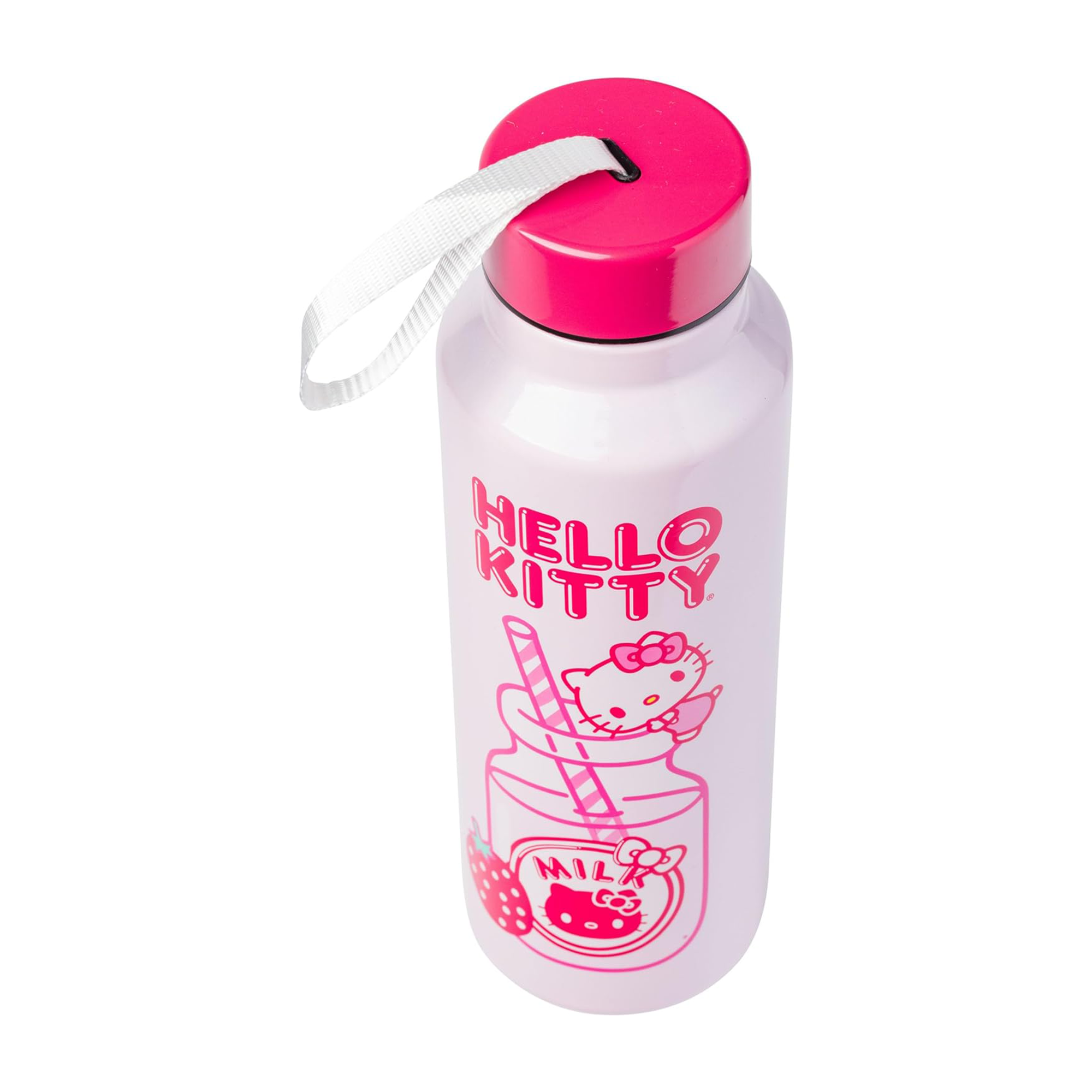 Close-up of the stainless steel water bottle with straw