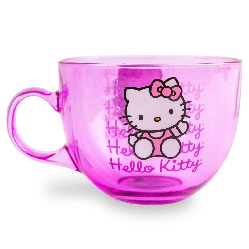 Hello Kitty pink glass mug with gradient design, front view Hello Kitty pink glass mug with gradient design, front view