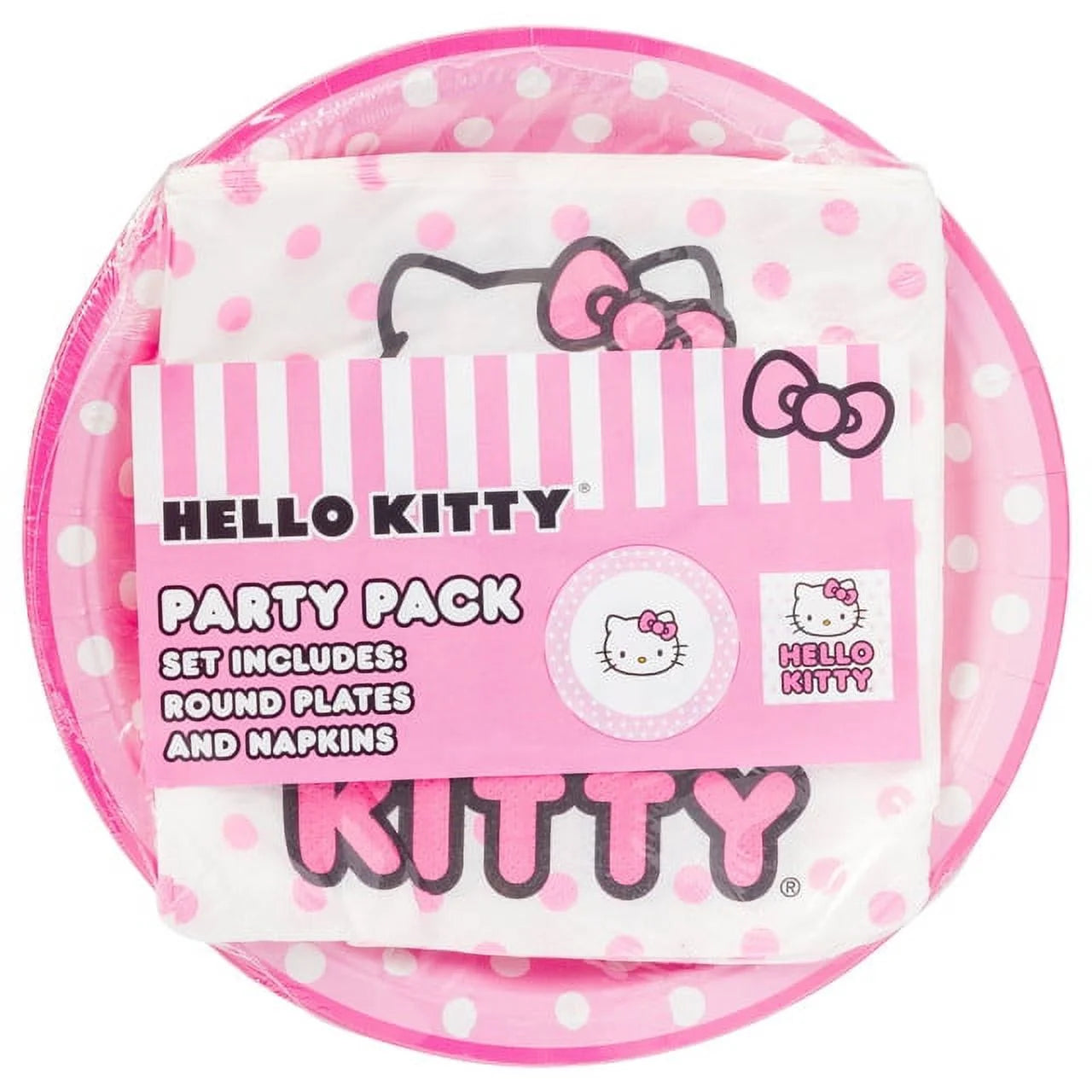 Hello Kitty party supplies displayed on a festive table