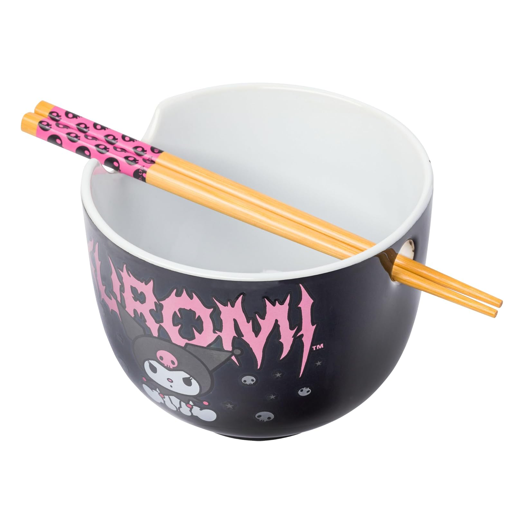 Close-up of the ceramic ramen bowl featuring Kuromi design.