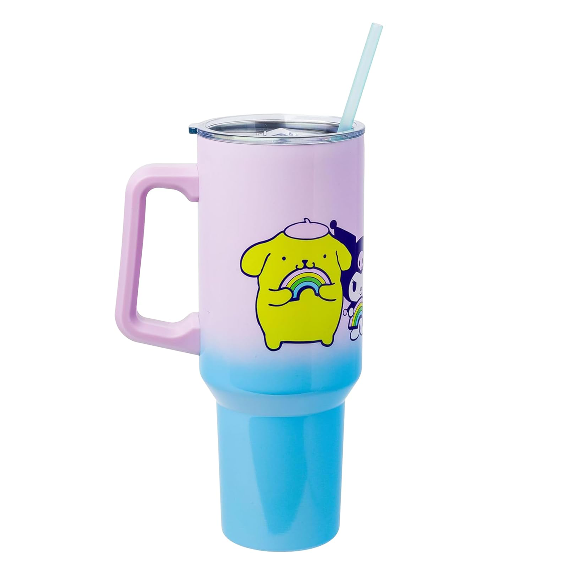 Rainbow Hello Kitty stainless steel travel tumbler with handle and leak-proof lid