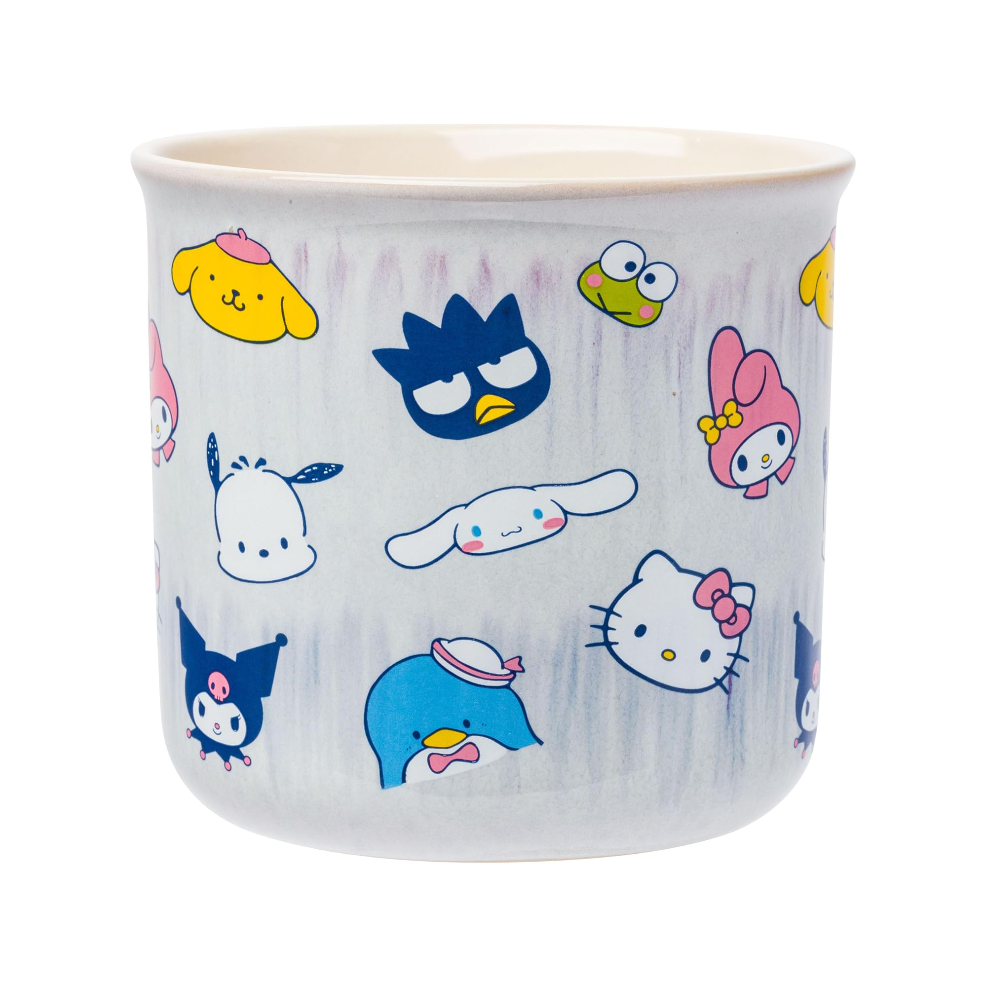 Close-up of the Sanrio characters print on the cute coffee cup