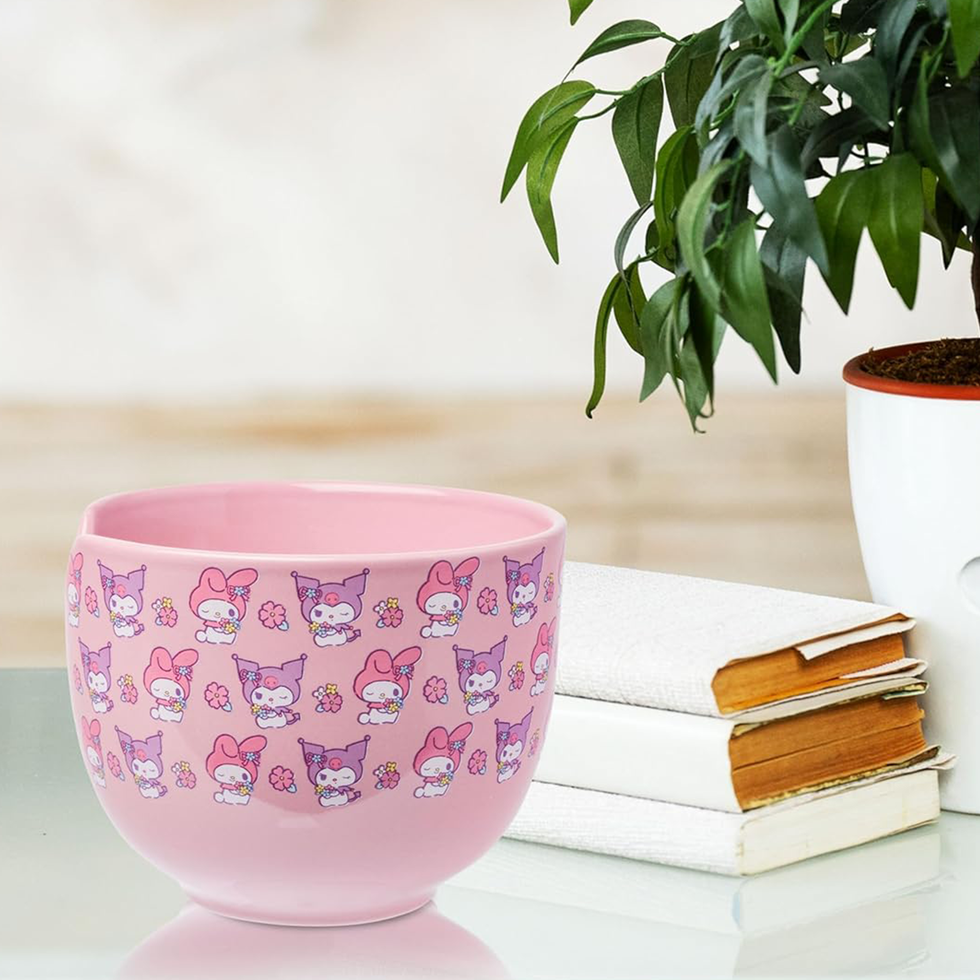 Close-up of My Melody and Kuromi design on the ceramic ramen bowl